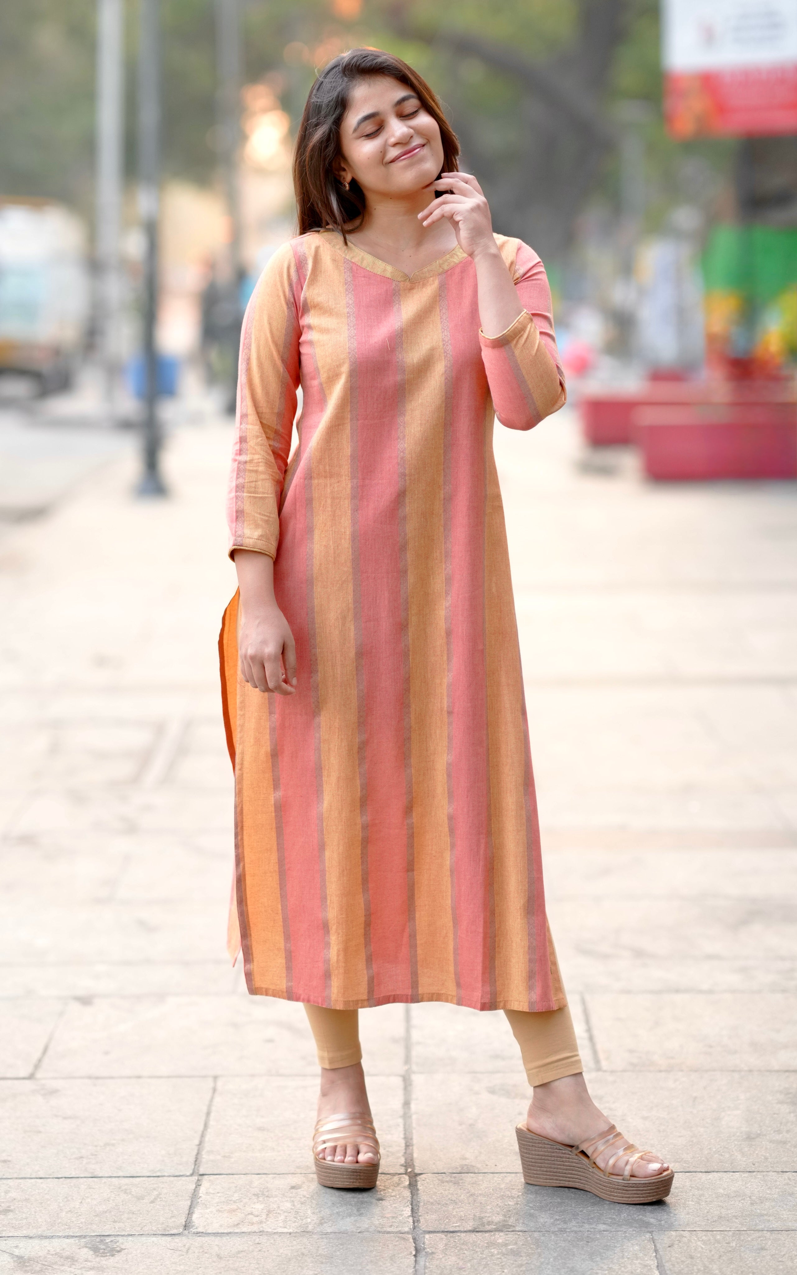 Peach Cotton Kurti for Women