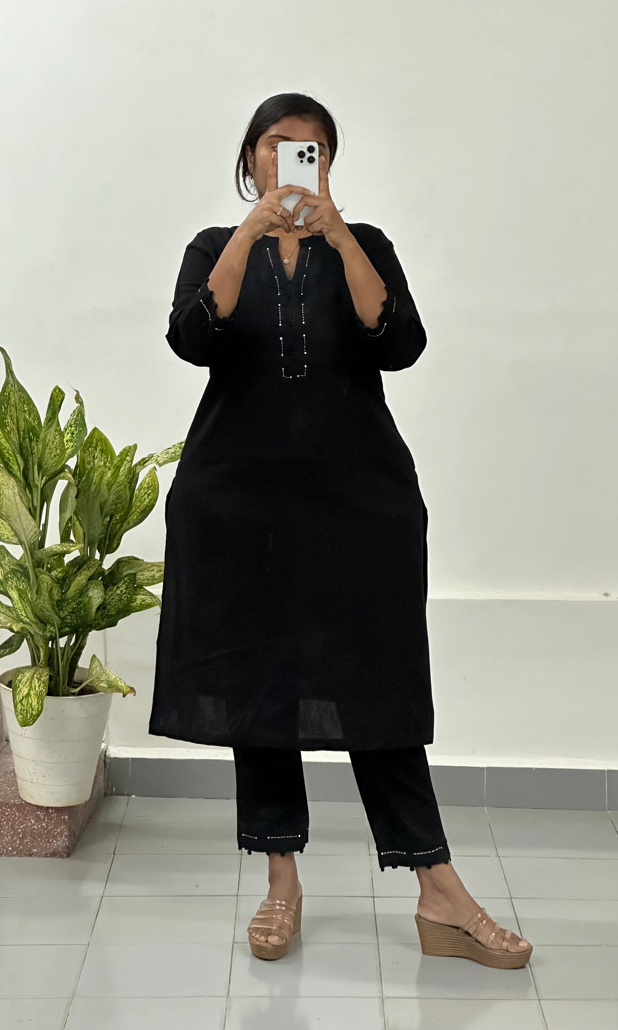 instore Nadhiya black straight cut kurti with pant for women office wear & daily wear,college wear