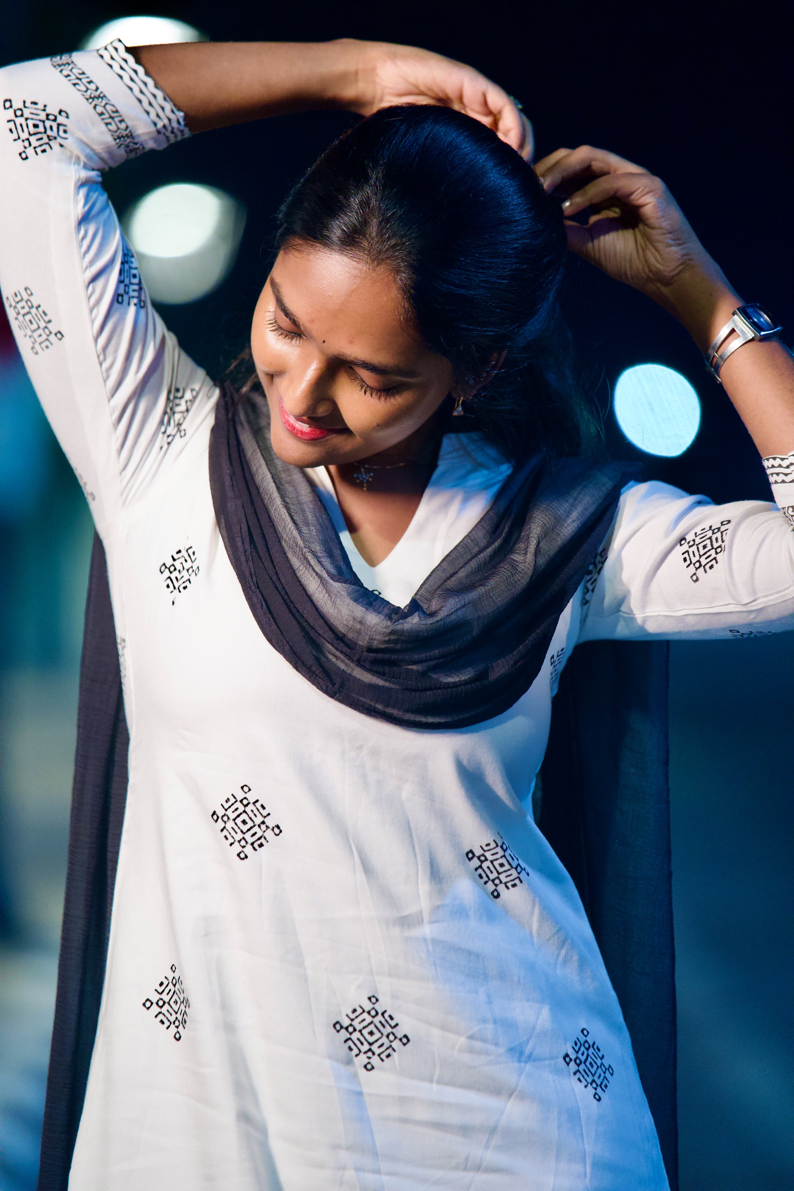 White and Black Color Aline Kurti with Dupatta
