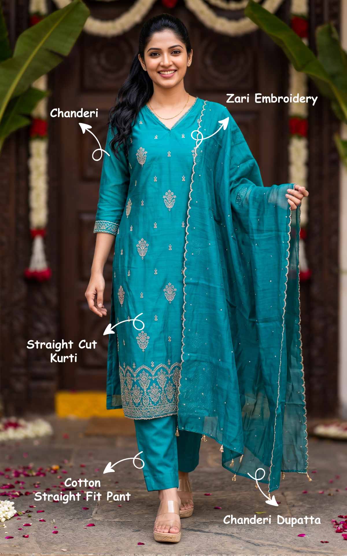 Blue Chanderi Festive Wear Kurti Set for Women