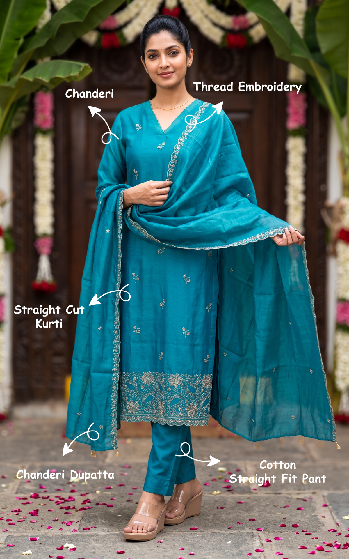 Blue Chanderi Festive Wear Kurti Set for Women
