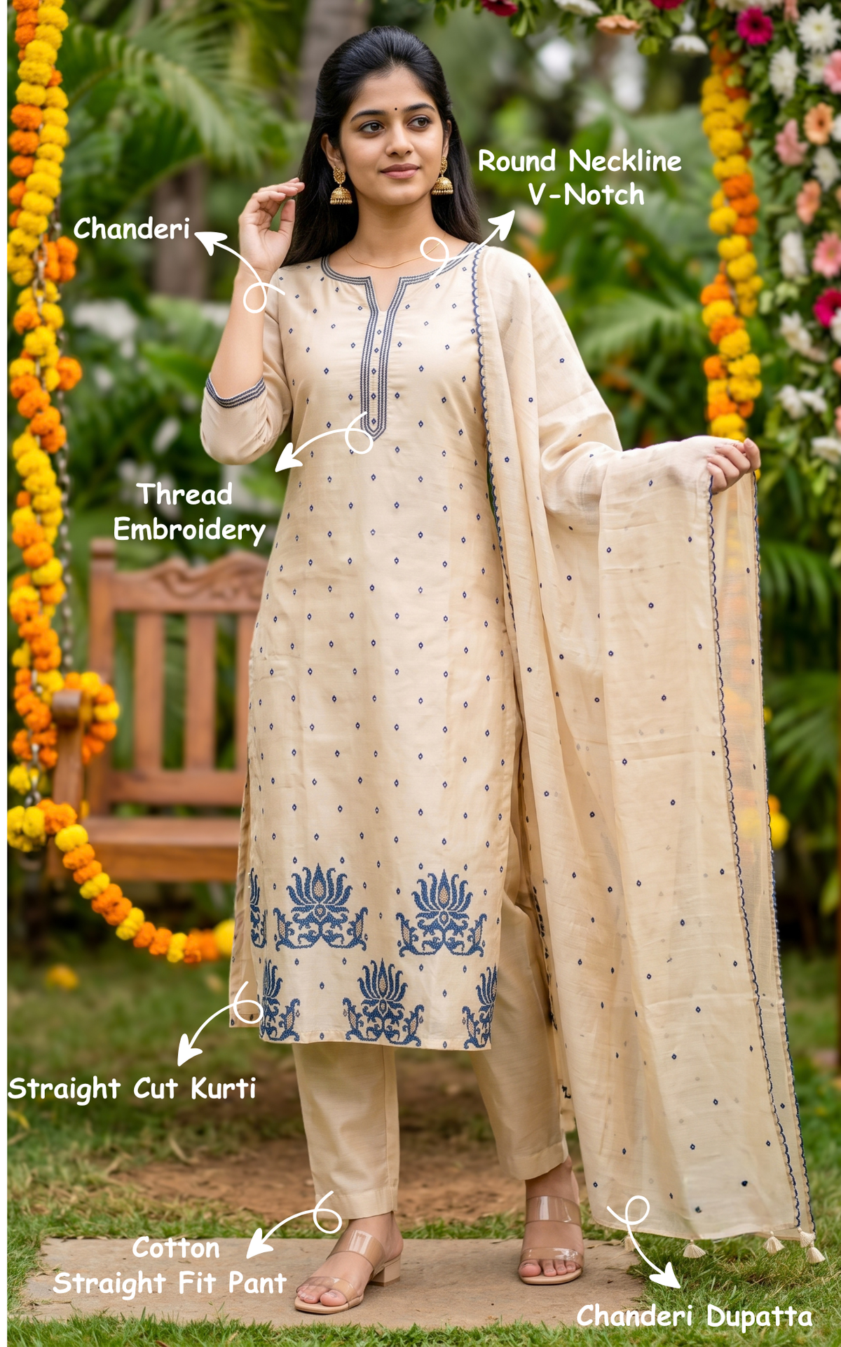 Niranjaya Beige (Kurti+Pant+Dupatta)