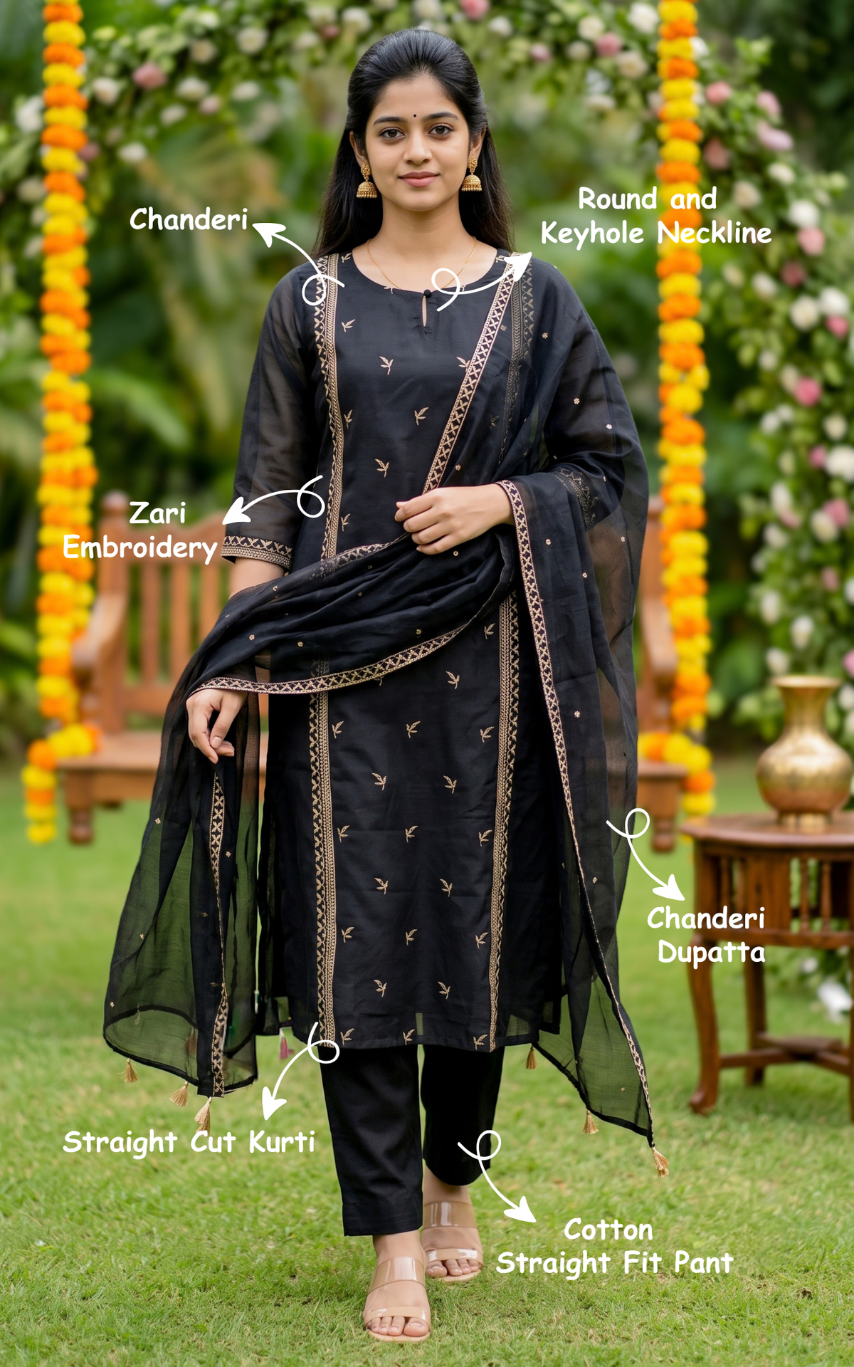 Abina Black (Kurti+Pant+Dupatta)