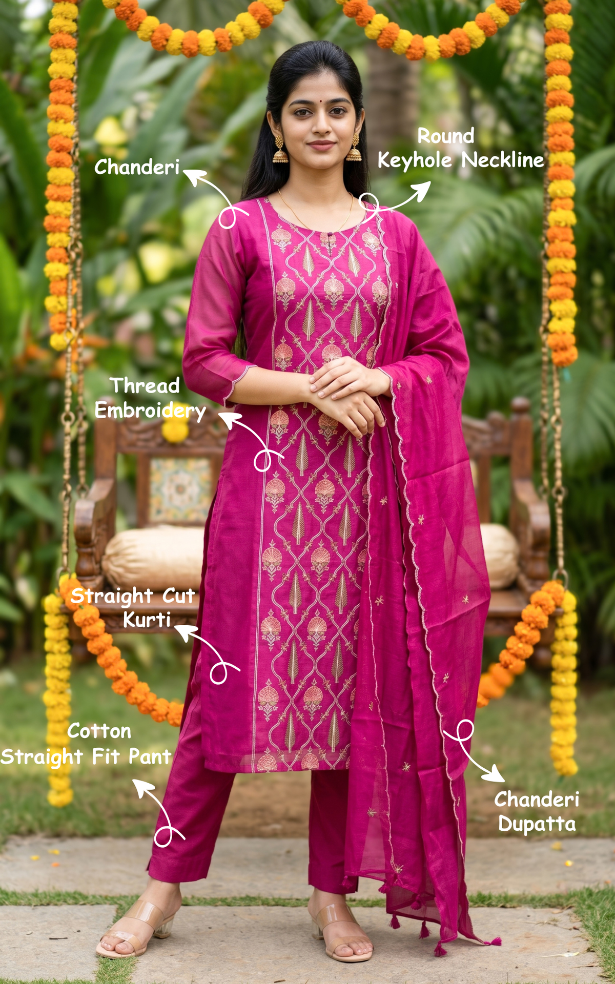 Anjuna Magenta (Kurti+Pant+Dupatta)