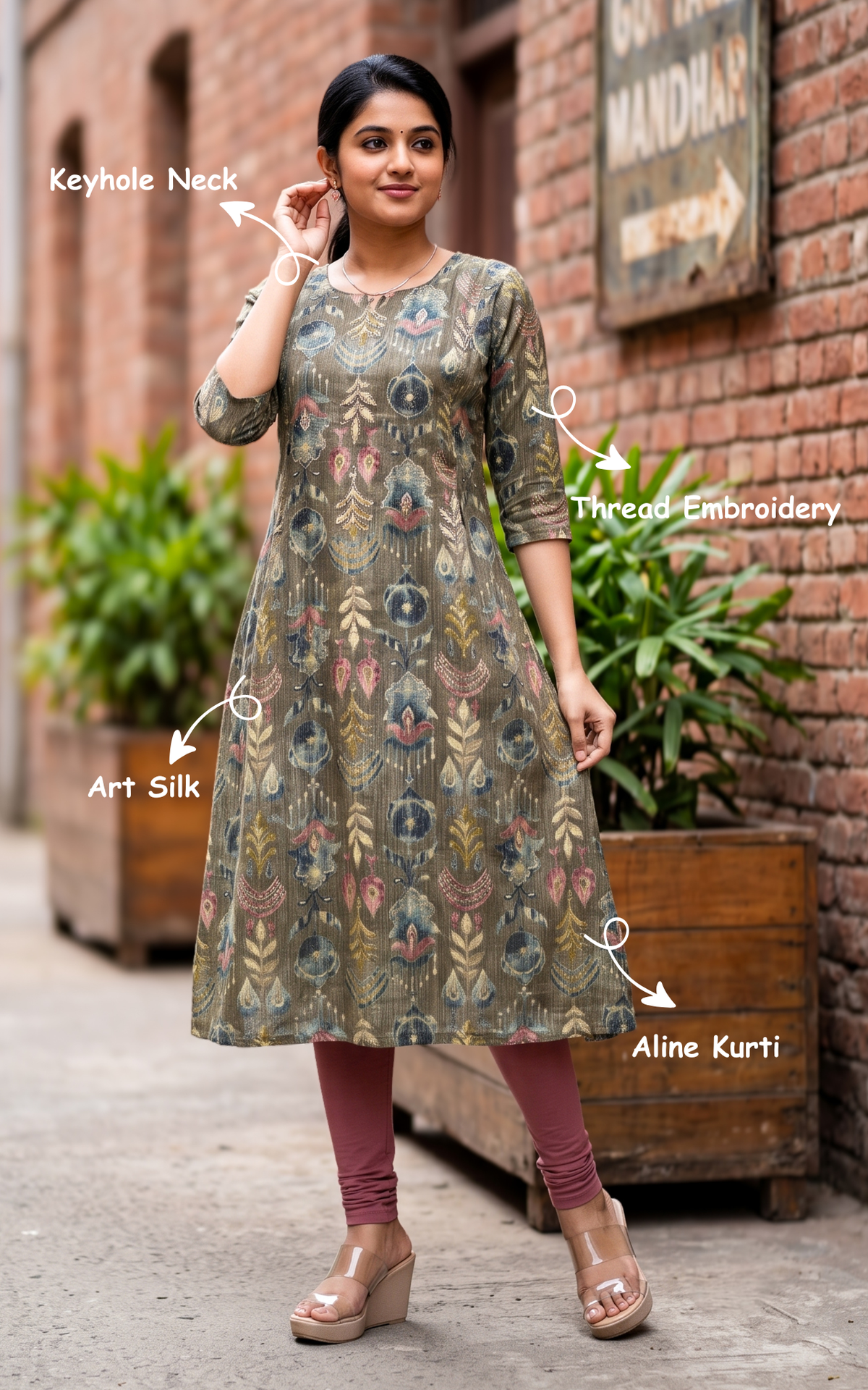 Multi Color Art Silk Designer Aline Kurti for Women