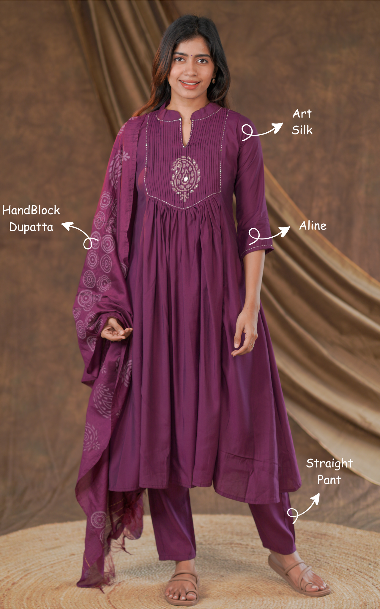 Gamini B Handblock (Kurti+Pant+Dupatta)