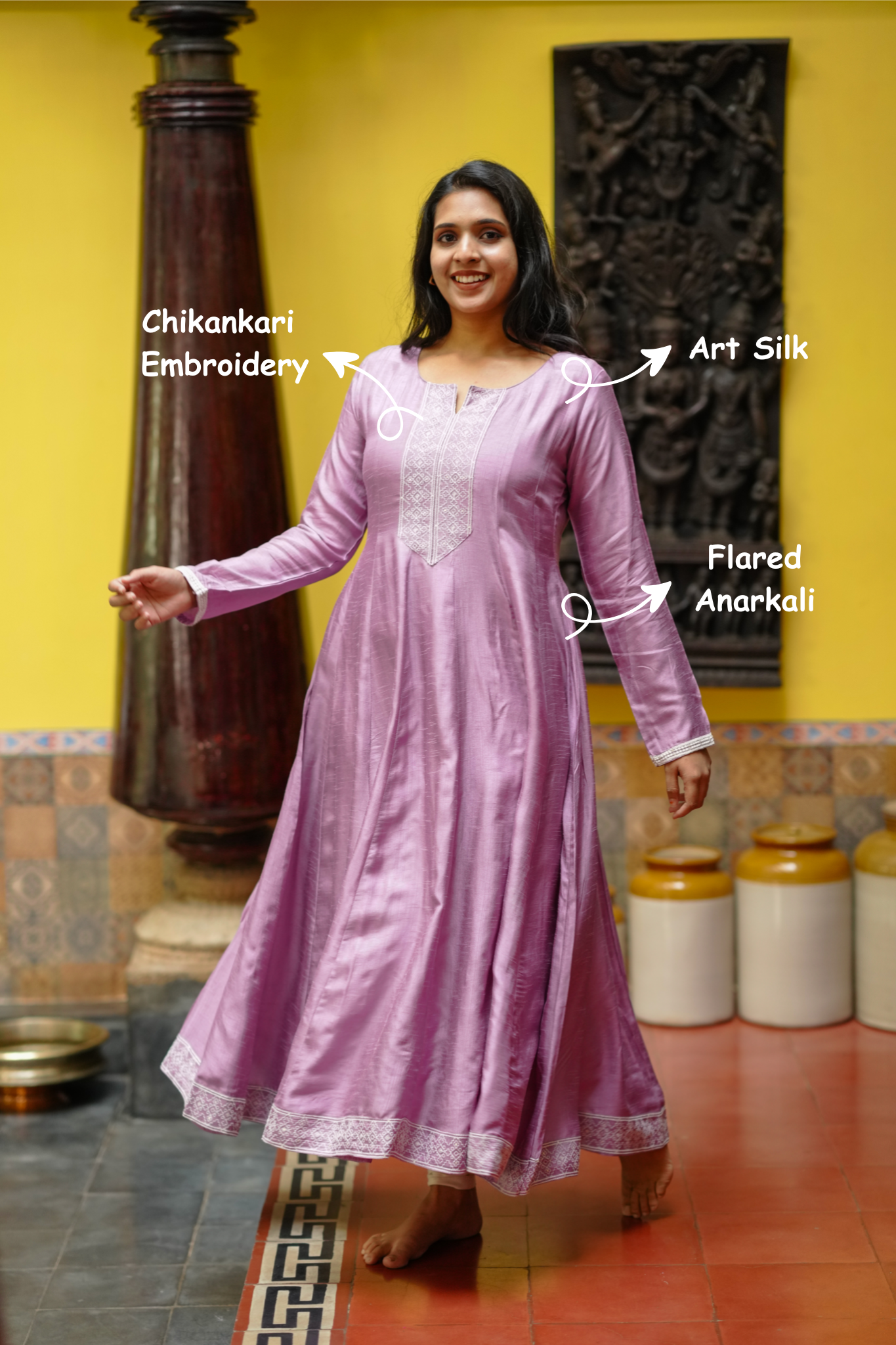 stylish ethnic flared anarkali
lavender flared kurti for special occasions