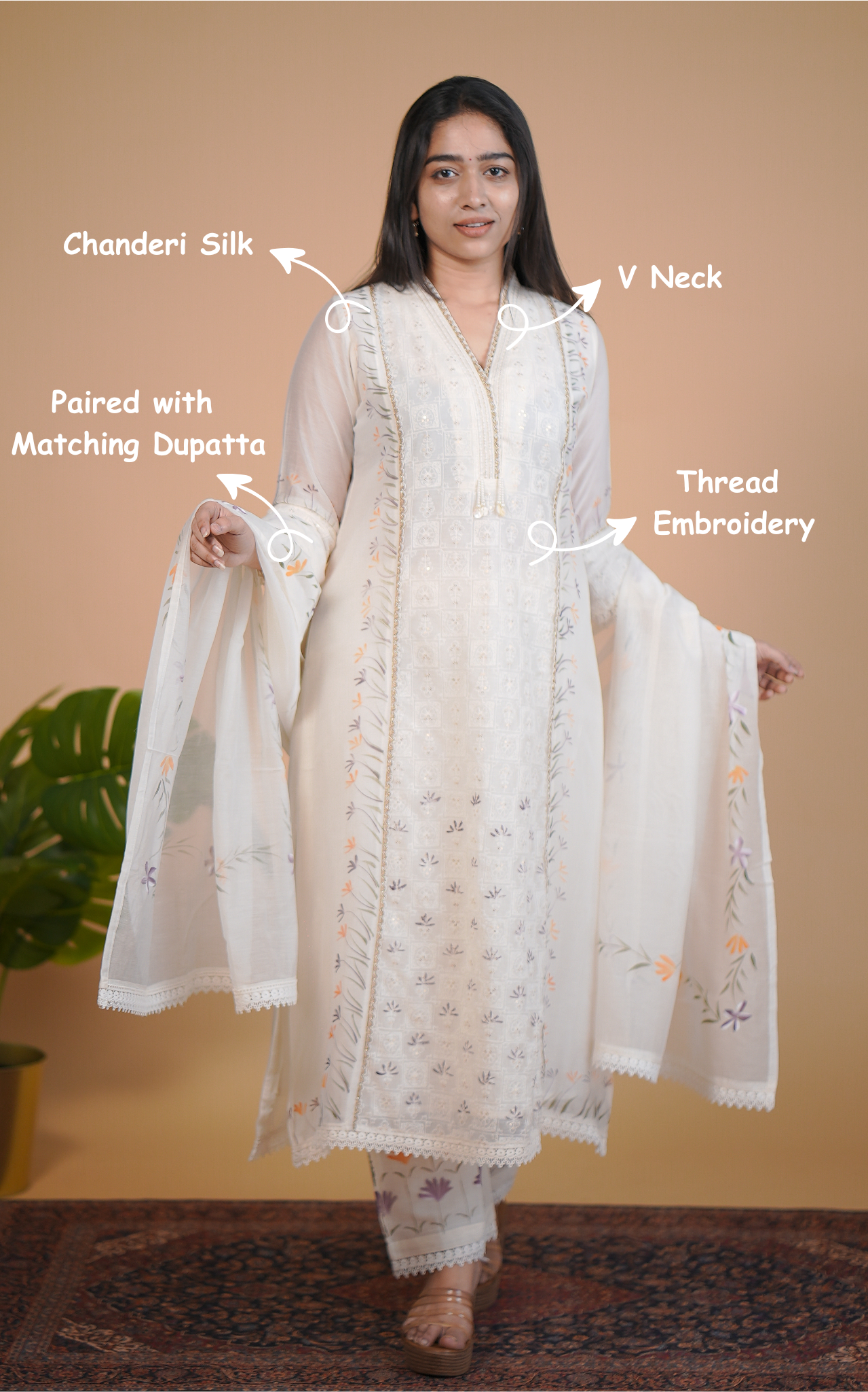 Ivory Blossom (Kurti+Pant+Dupatta)