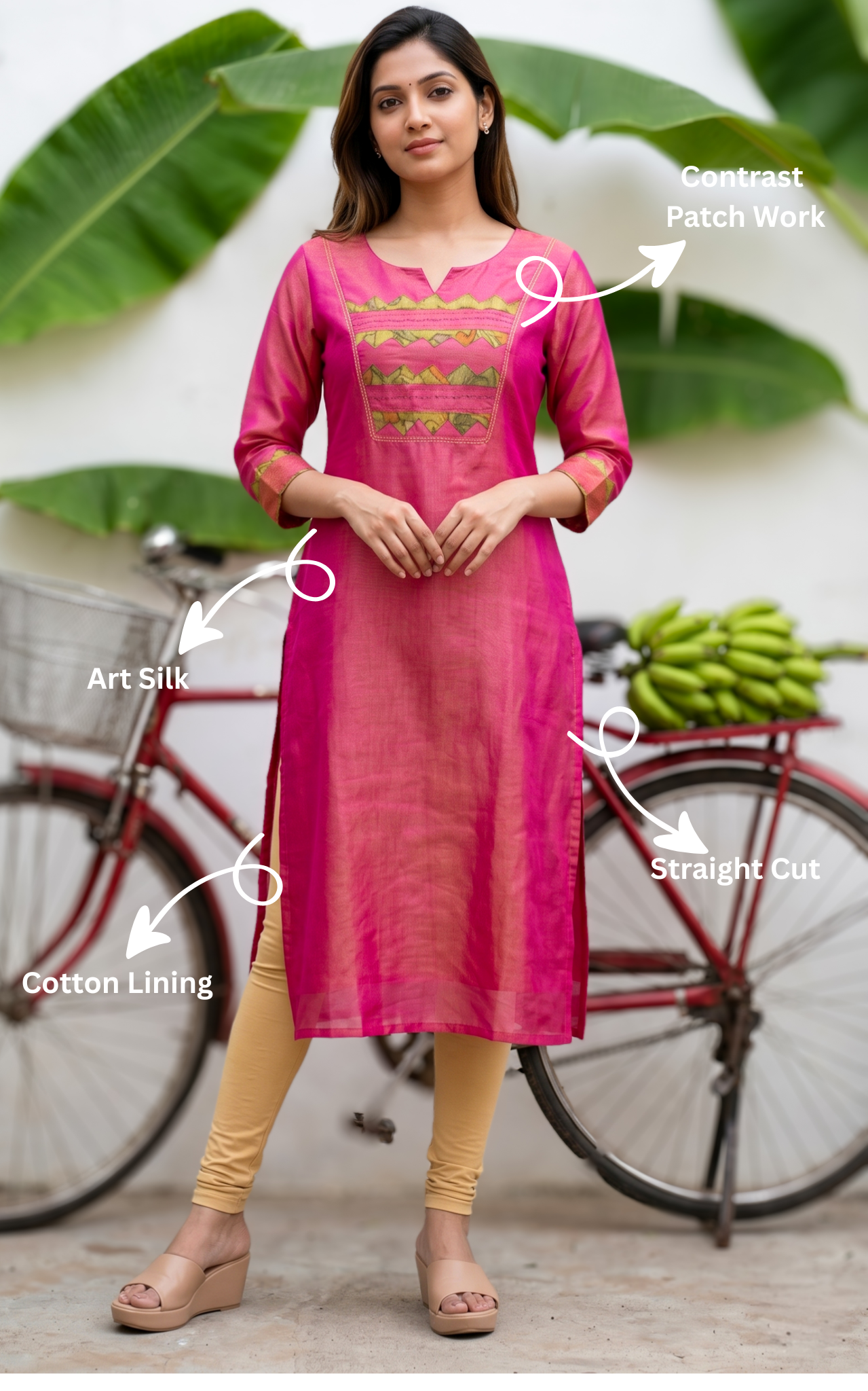 Daily Wear Dual Shade Pink Silk Kurti Women