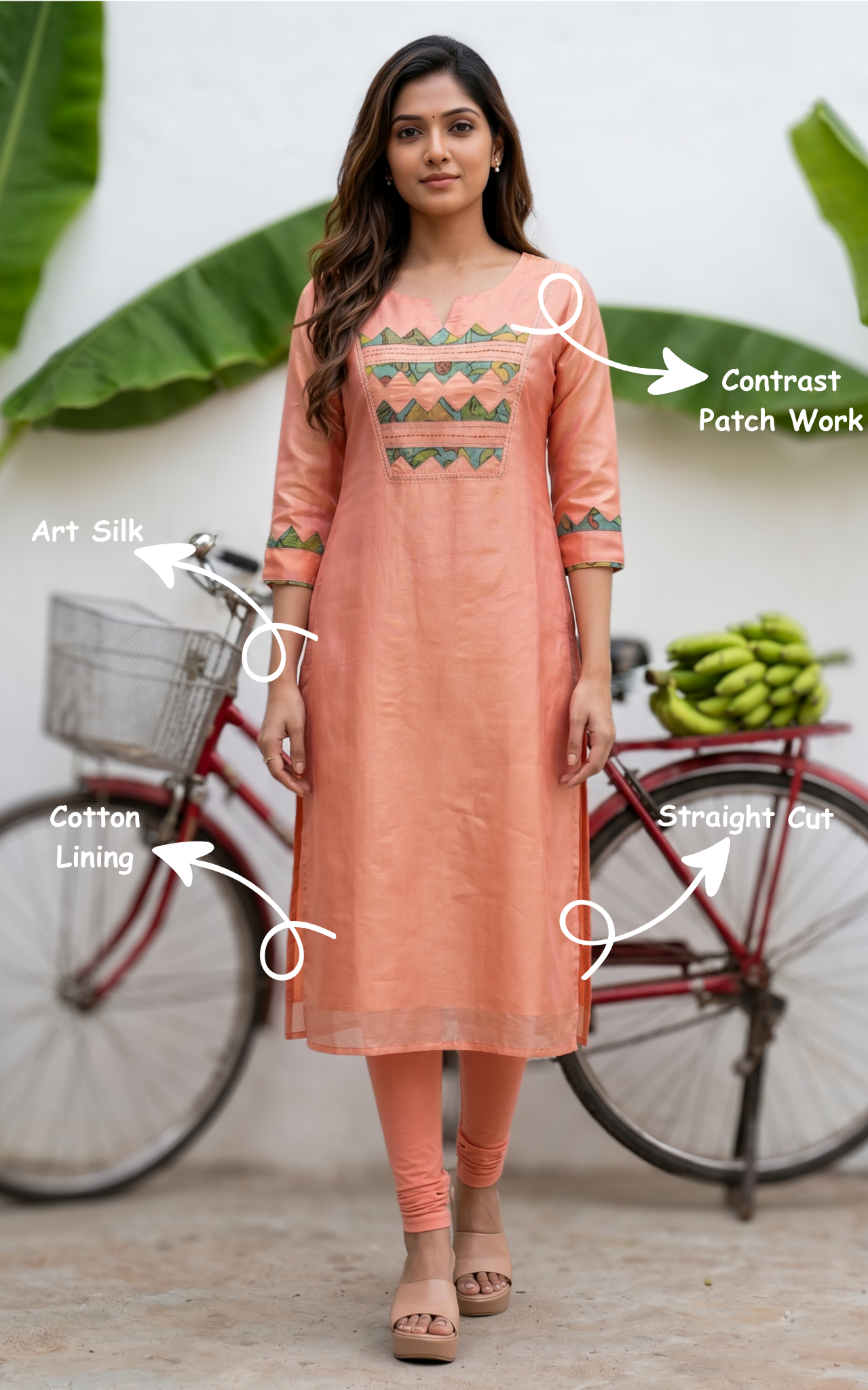 Casual Dual Shade Dark Peach Art Silk Kurti For Women