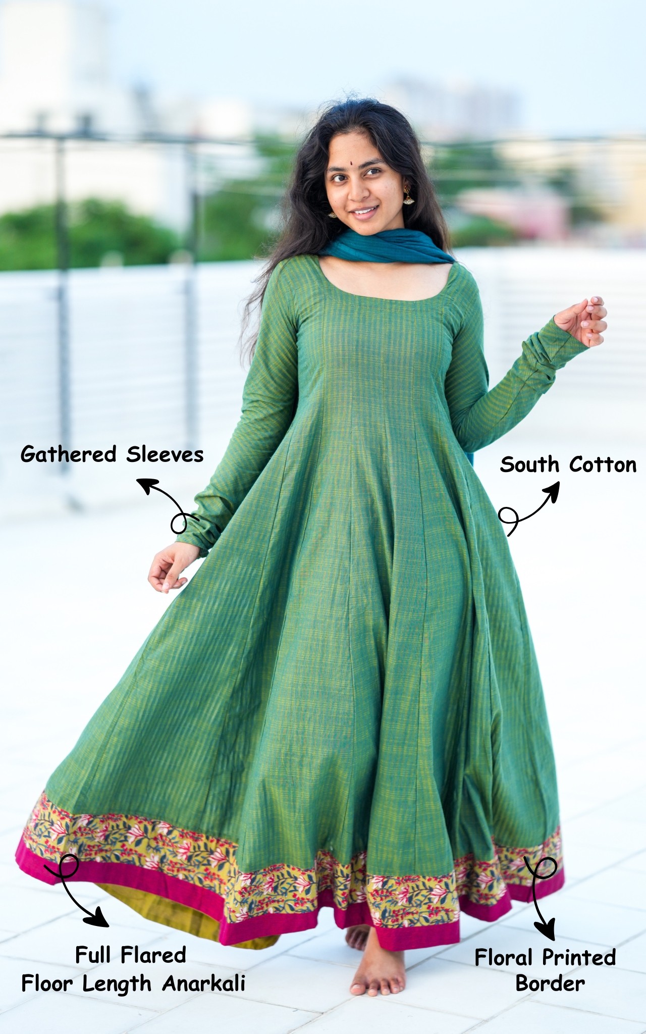 Charulatha Teal Green (Kurti+Dupatta)