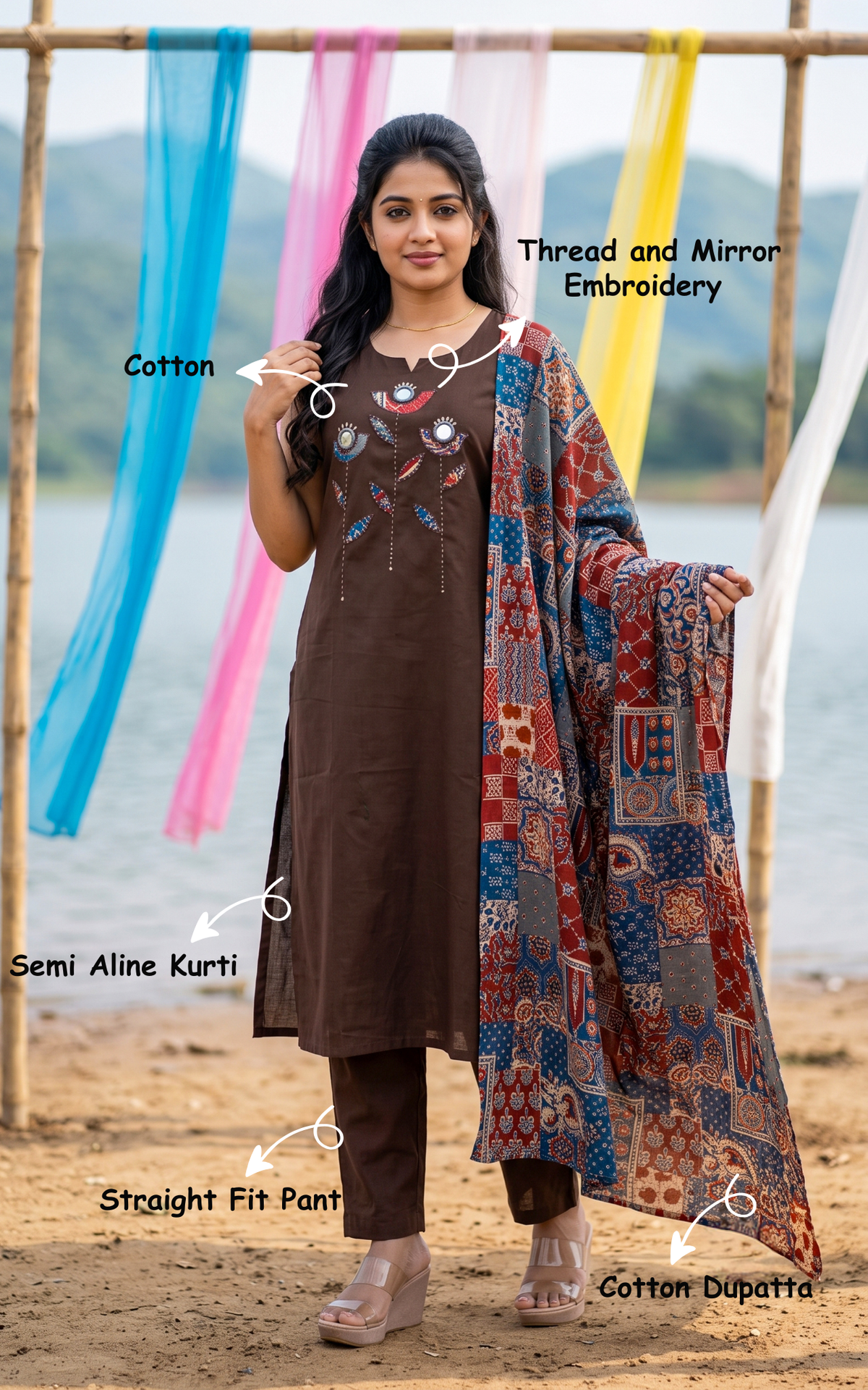 Carolina Brown (Kurti+Pant+Dupatta)