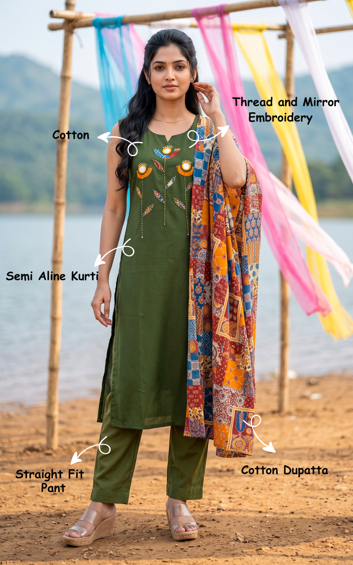 Carolina Green (Kurti+Pant+Dupatta)