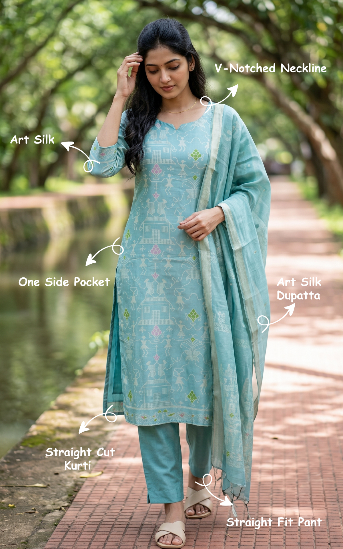 Farhana Pastel Blue (Kurti+Pant+Dupatta)