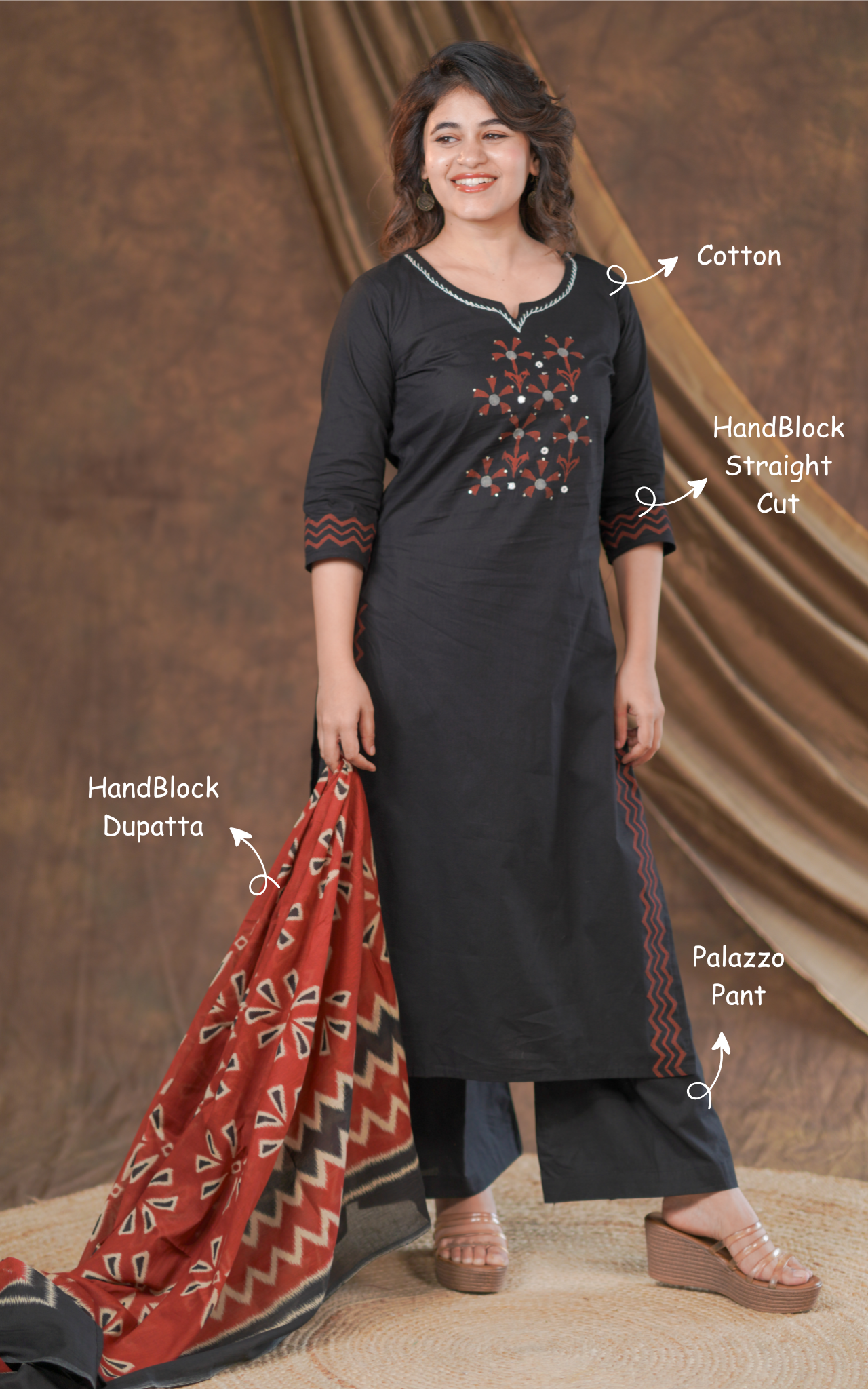 Aadhitha Handblock (Kurti+Pant+Dupatta)