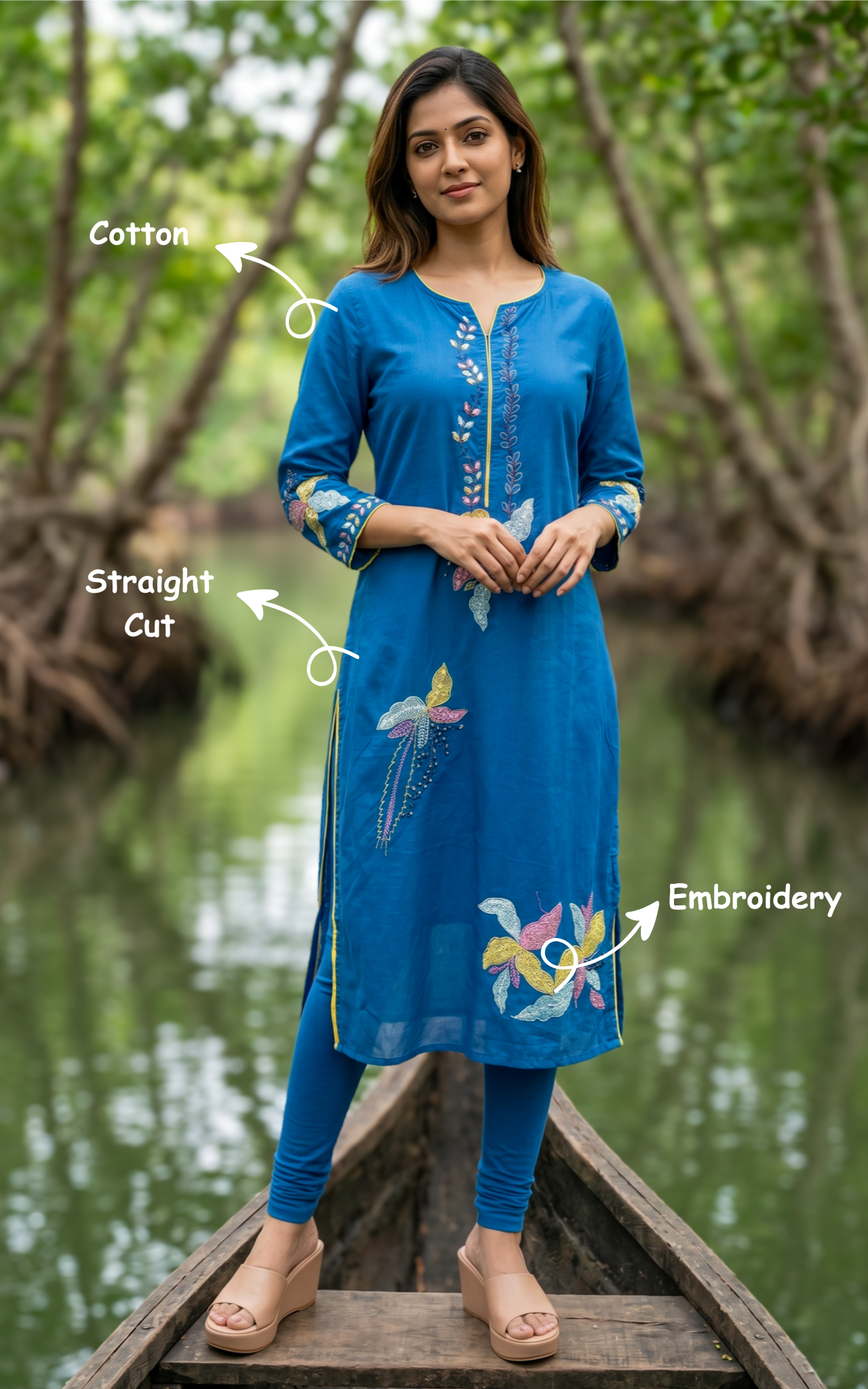 Elegant blue cotton kurti for women