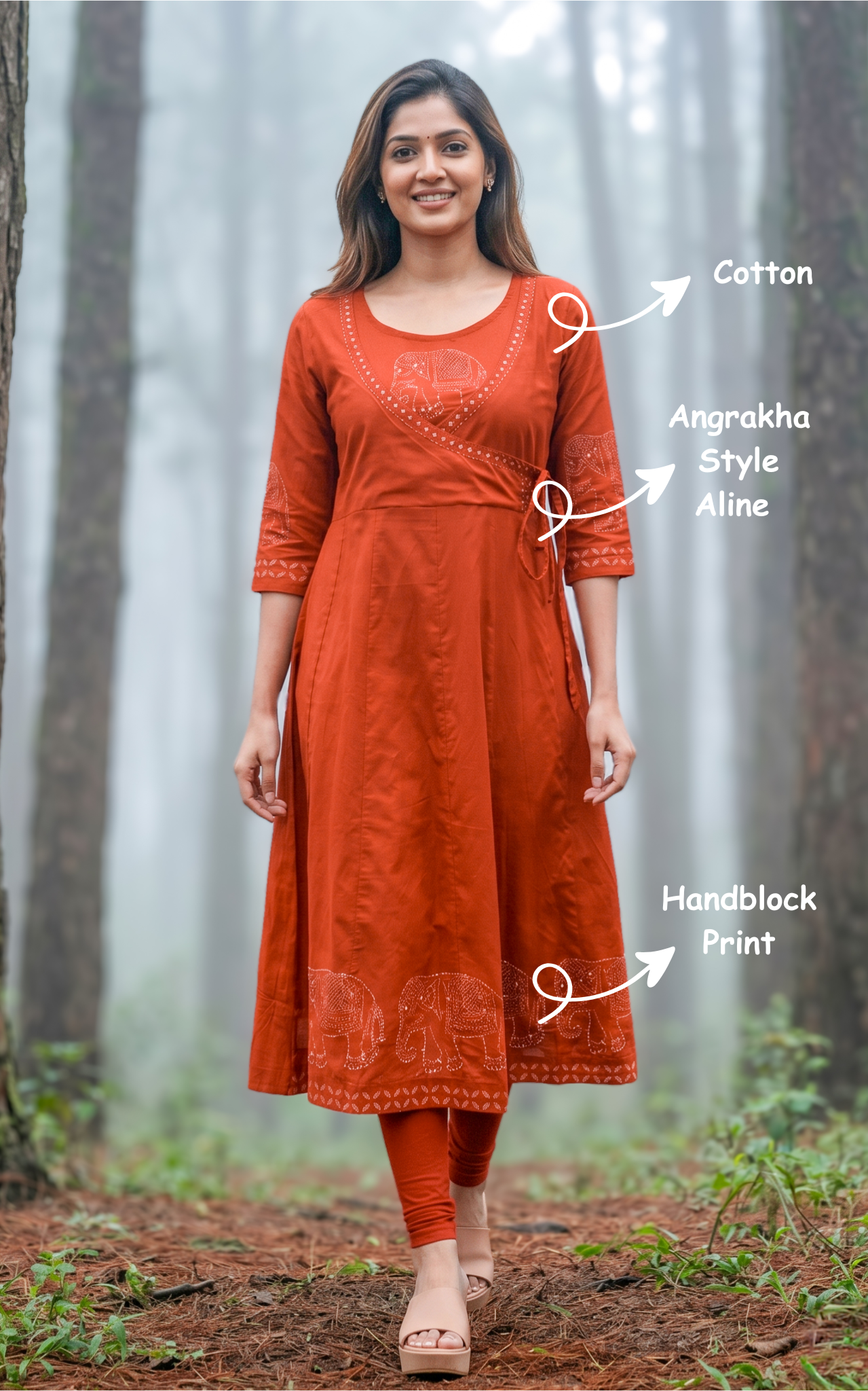 Instore – Rust Cotton Kurti for Women – Handblock Printed – Ethnic Wear