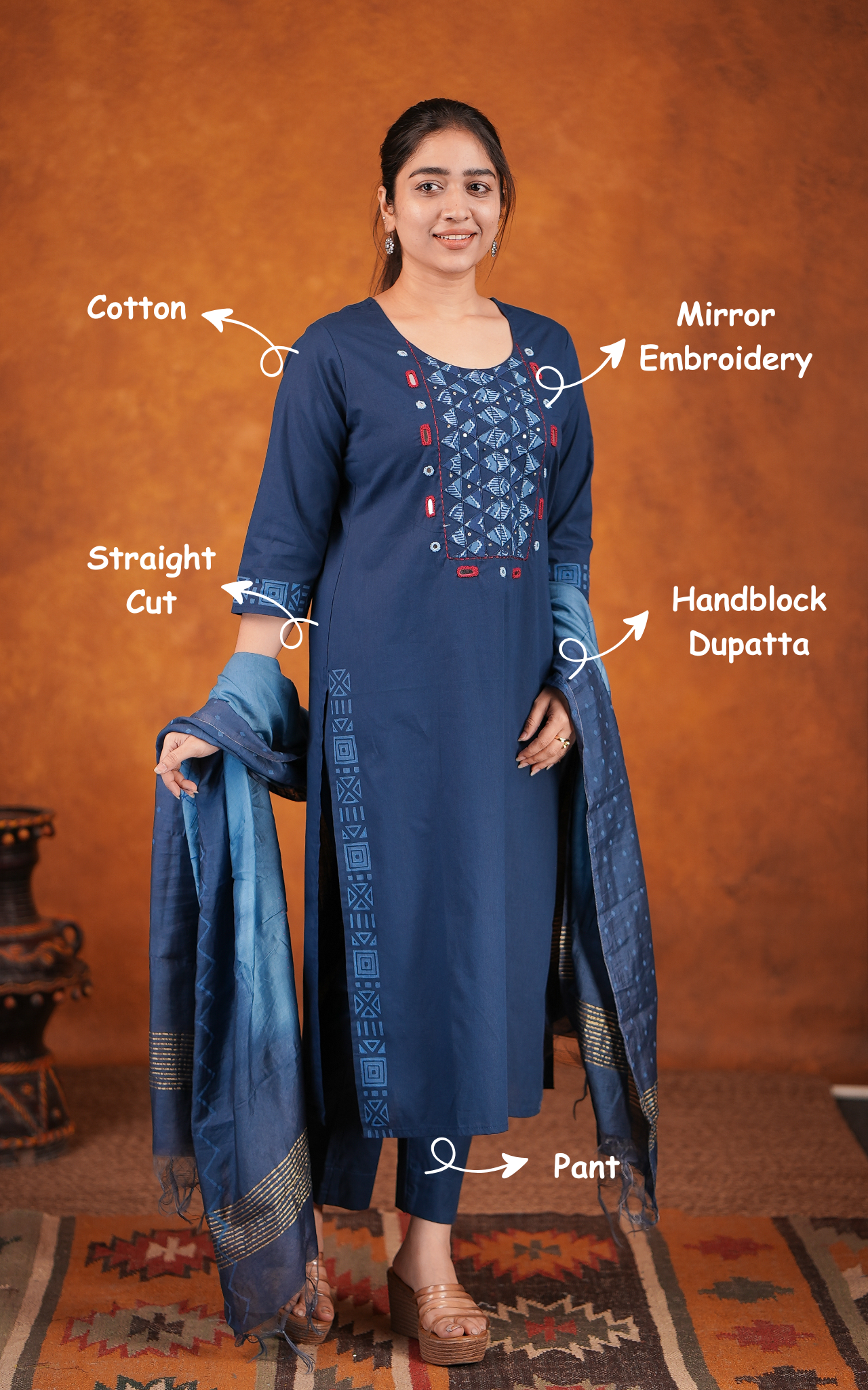 Sindhusha A Handblock (Kurti+Pant+Dupatta)
