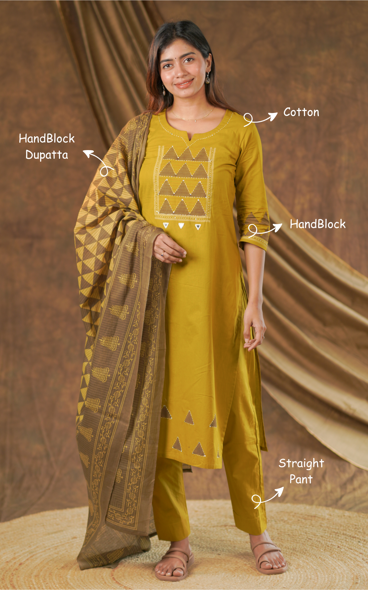 Rubashree Handblock (Kurti+Pant+Dupatta)