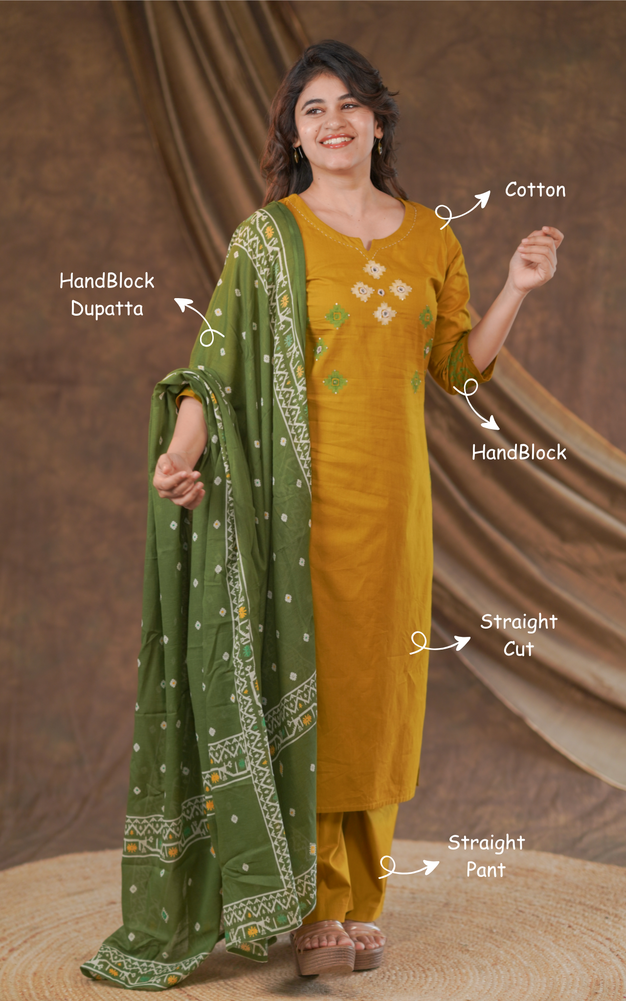 Rasvini Handblock (Kurti+Pant+Dupatta)