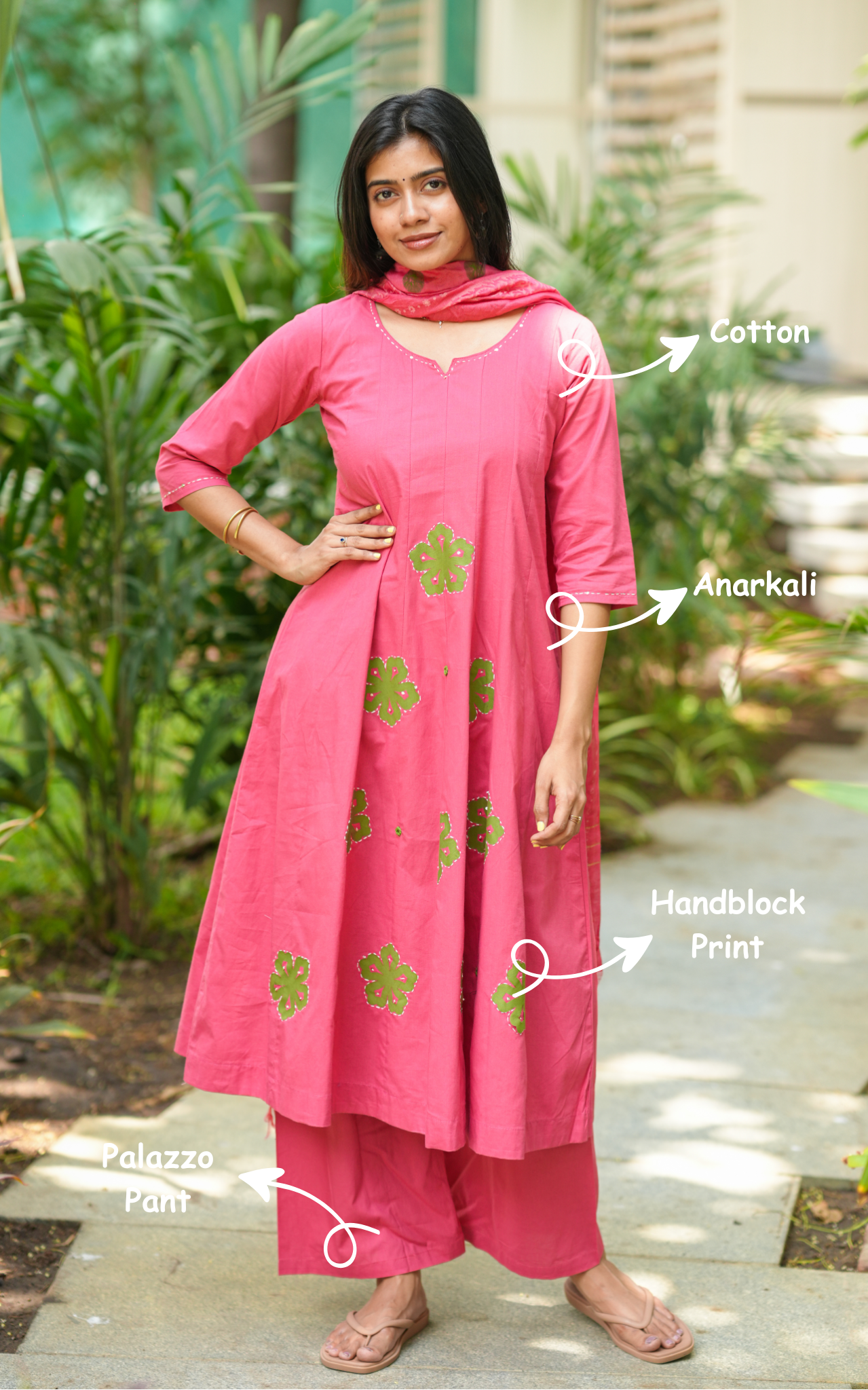 Instore – Rose Pink Cotton Anarkali Kurti Set for Women – Ethnic Wear