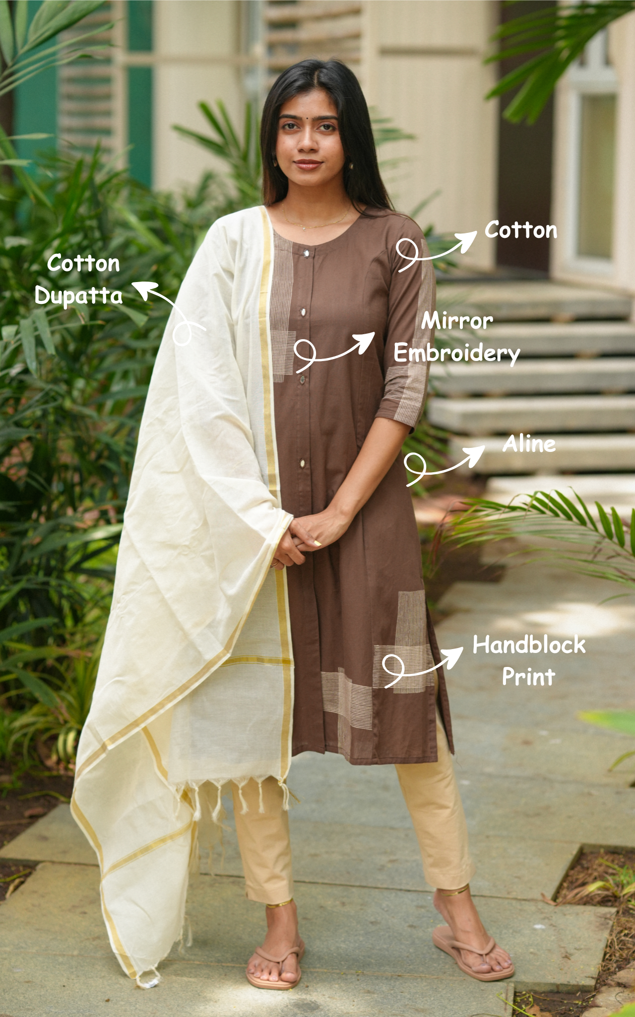 Instore – Brown Cotton Kurti Set for Women – Handblock Printed – Ethnic Wear