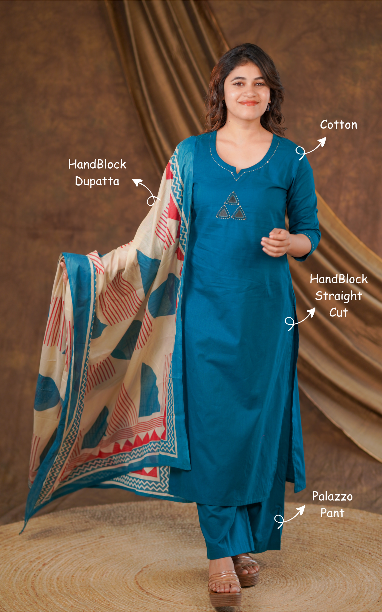 Yelira Handblock (Kurti+Pant+Dupatta)
