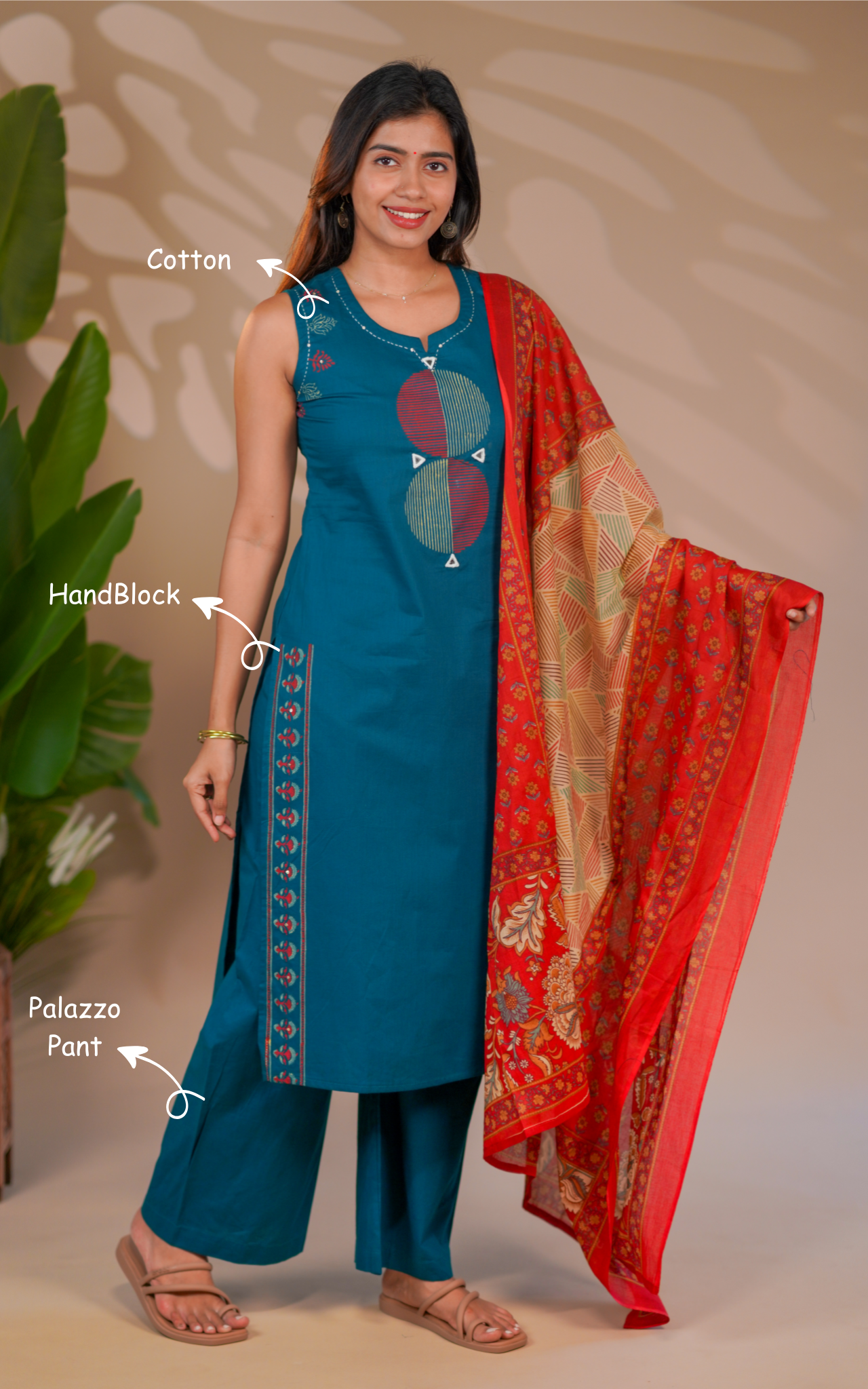 Lincy Handblock (Kurti+Pant+Dupatta)