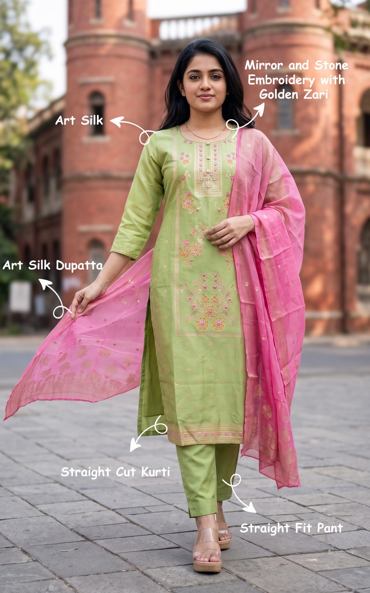Instore – Vaagai Kurti Pant Dupatta Set for Women – Cotton – Printed – Ethnic Wear