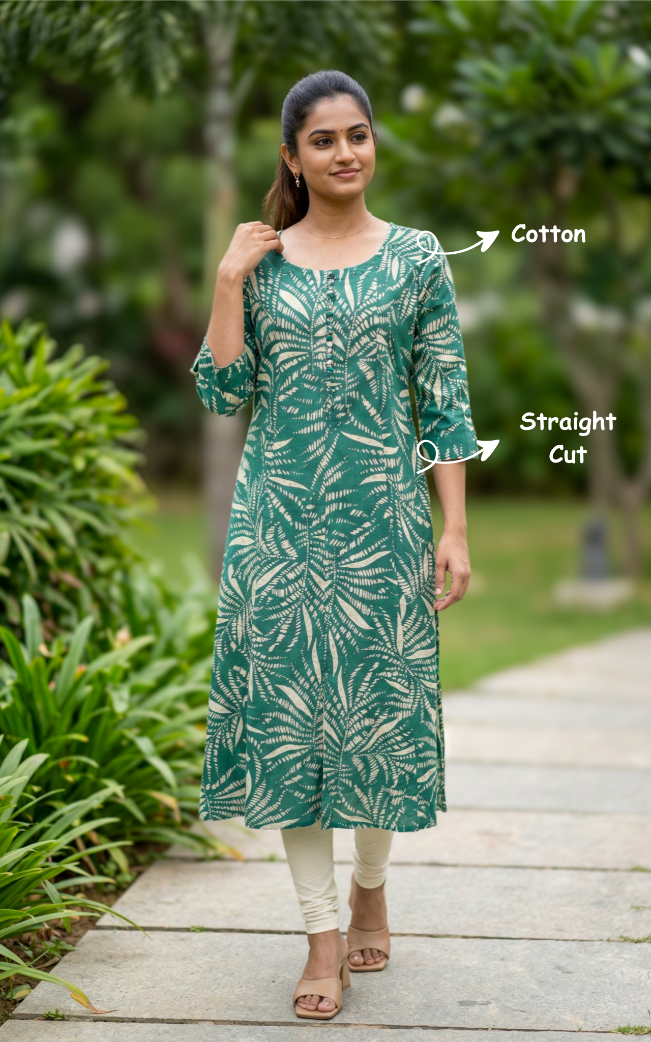 Ethnic Green A-Line Kurti with Front Slit