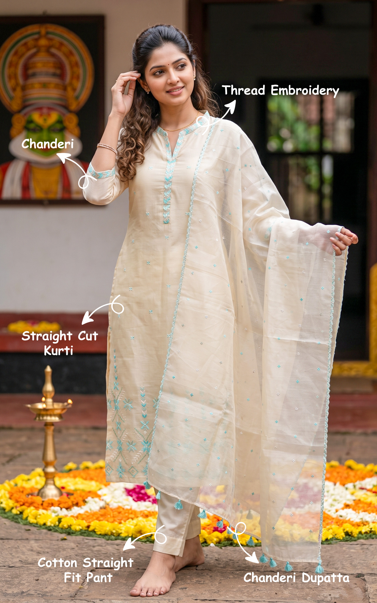Aaravam Blue (Kurti+Pant+Dupatta)