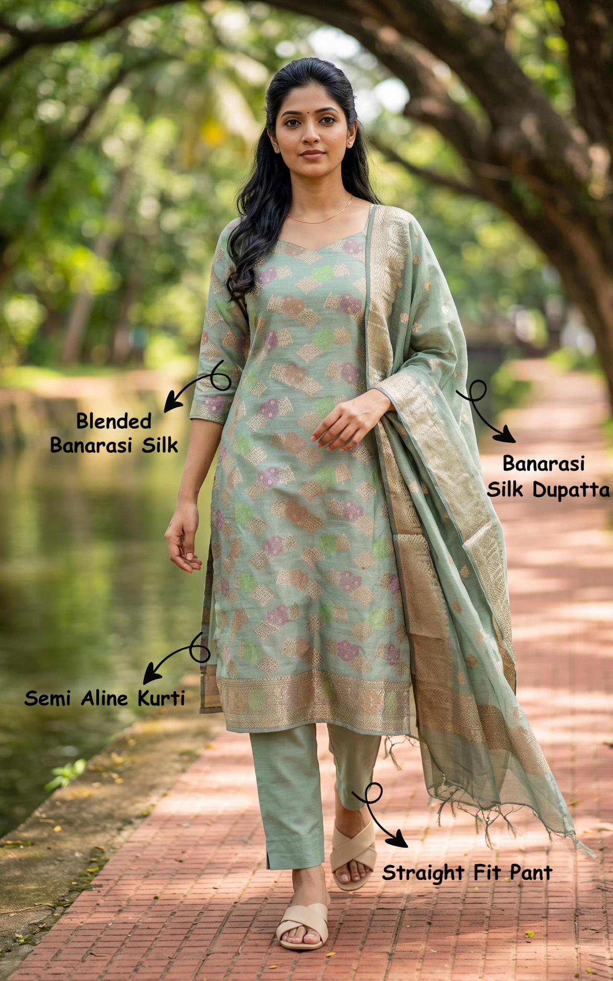 Gnanika Pastel Green (Kurti+Pant+Dupatta)