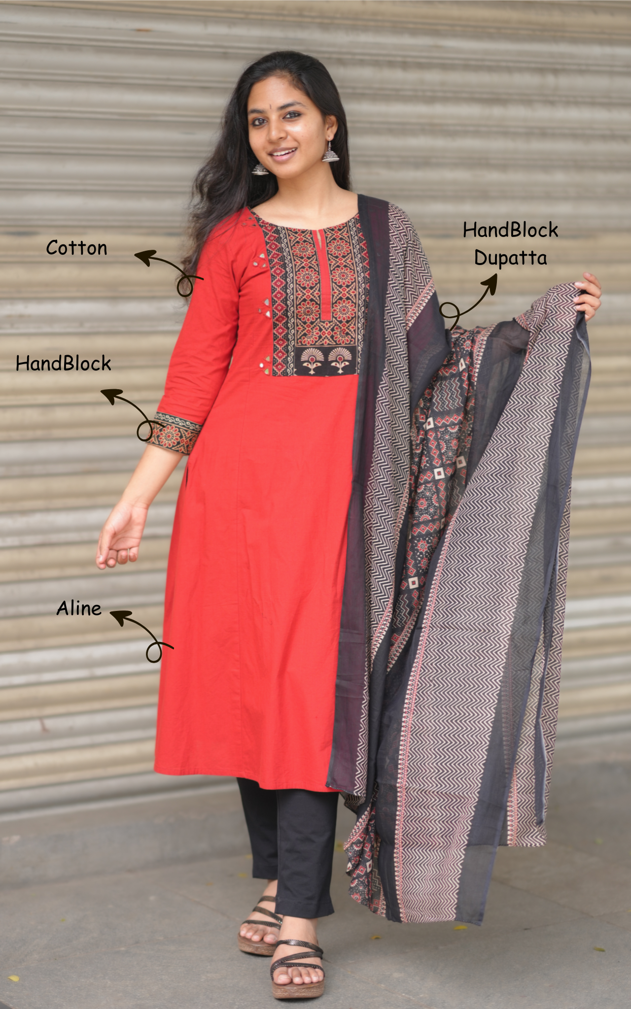 Moni Red (Kurti+Dupatta)