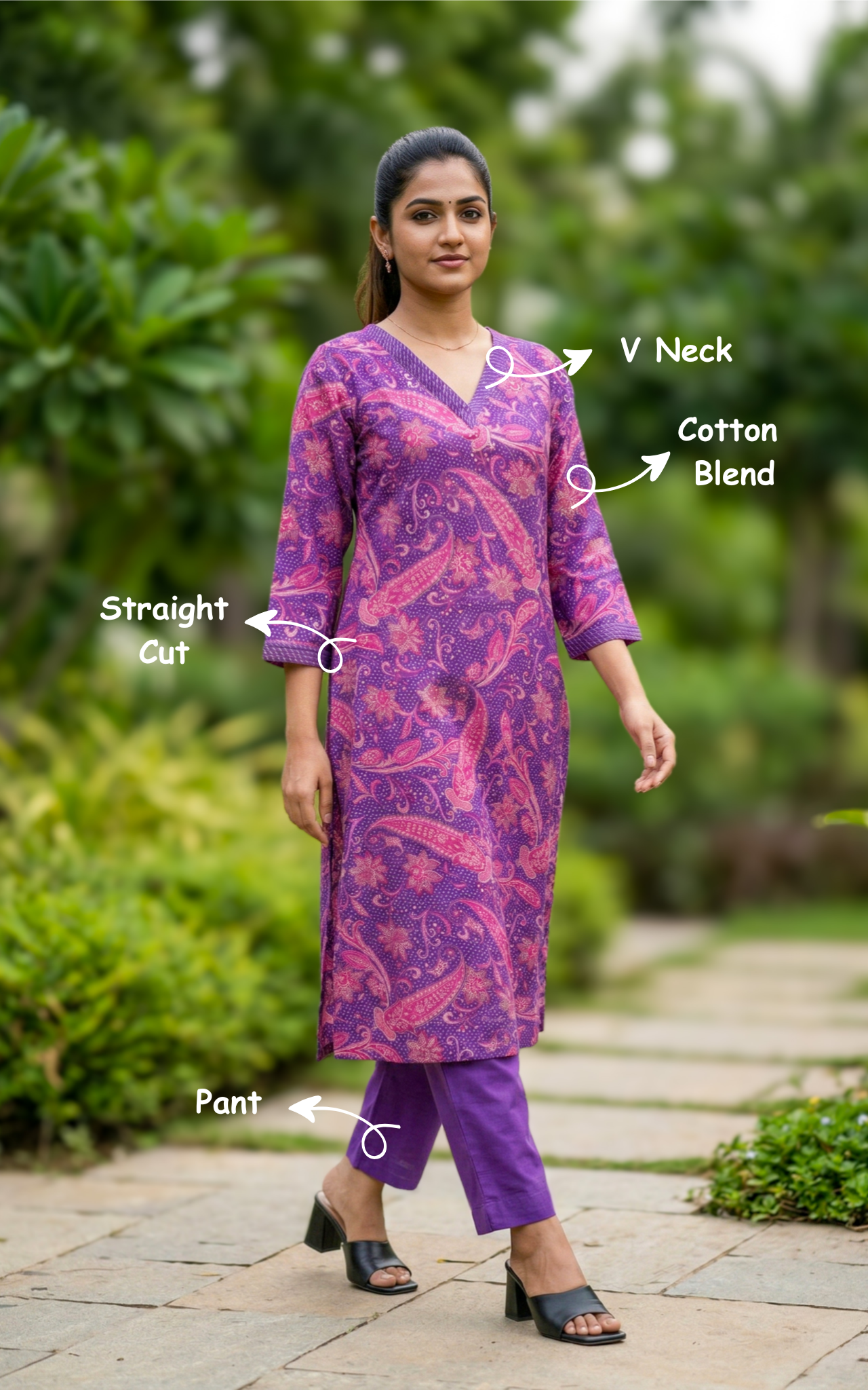 cotton blend kurti pant set for women
casual violet kurti set