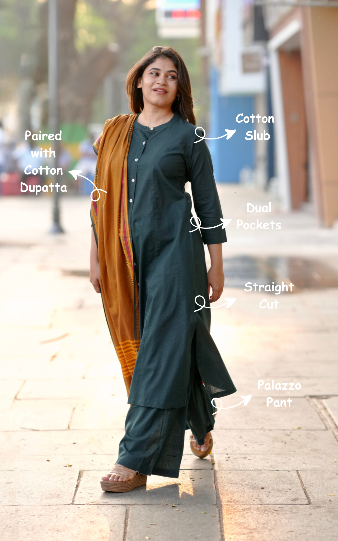 Vikashini Dark Green (Kurti+Pant+Dupatta)