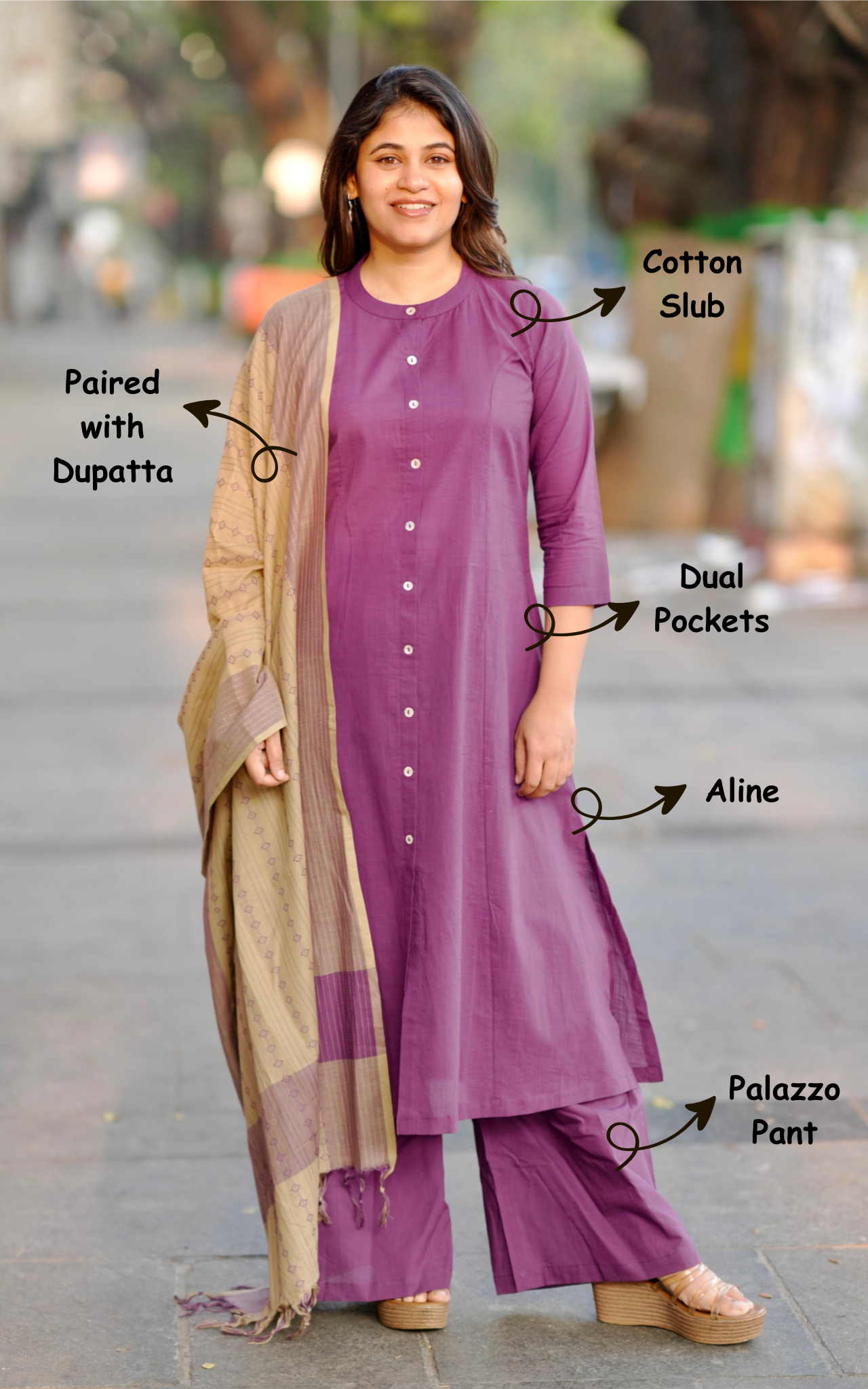 Vikashini Purple (Kurti+Pant+Dupatta)