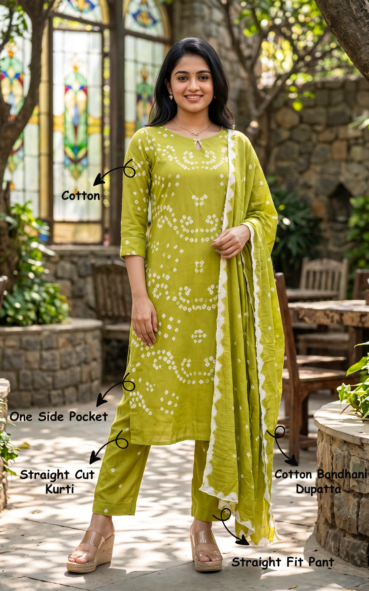 Rithushka Pista Green (Kurti+Pant+Dupatta)