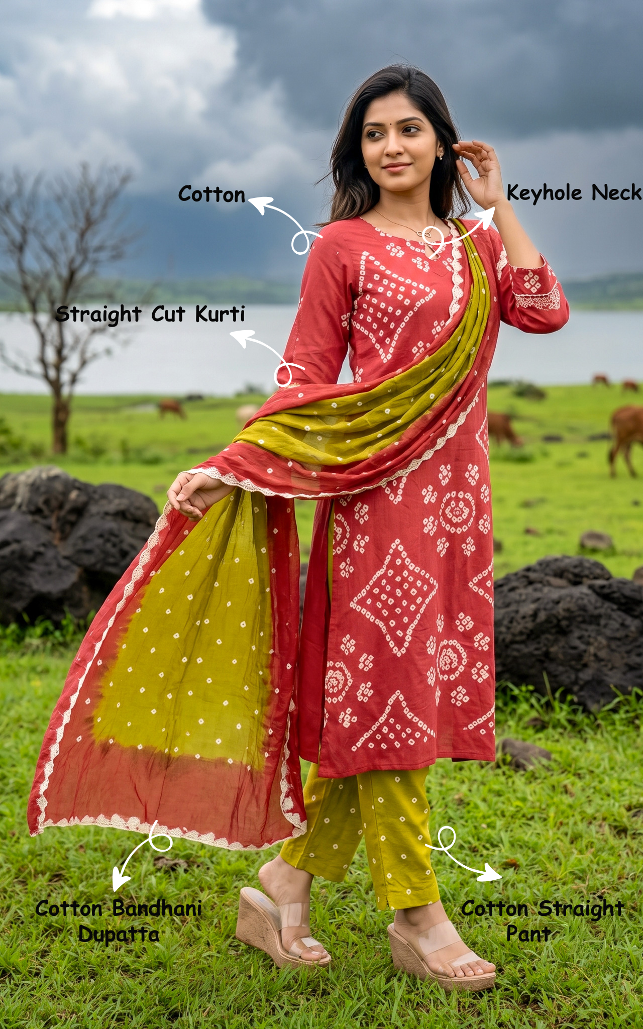 Rithushka Hibiscus (Kurti+Pant+Dupatta)