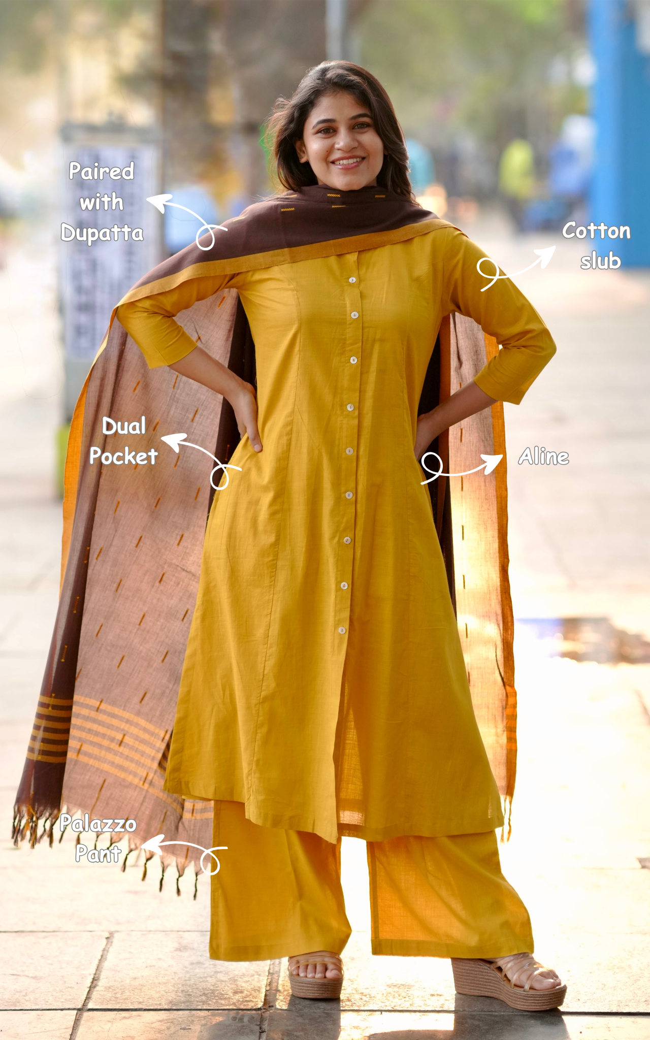 Vikashini Mustard (Kurti+Pant+Dupatta)