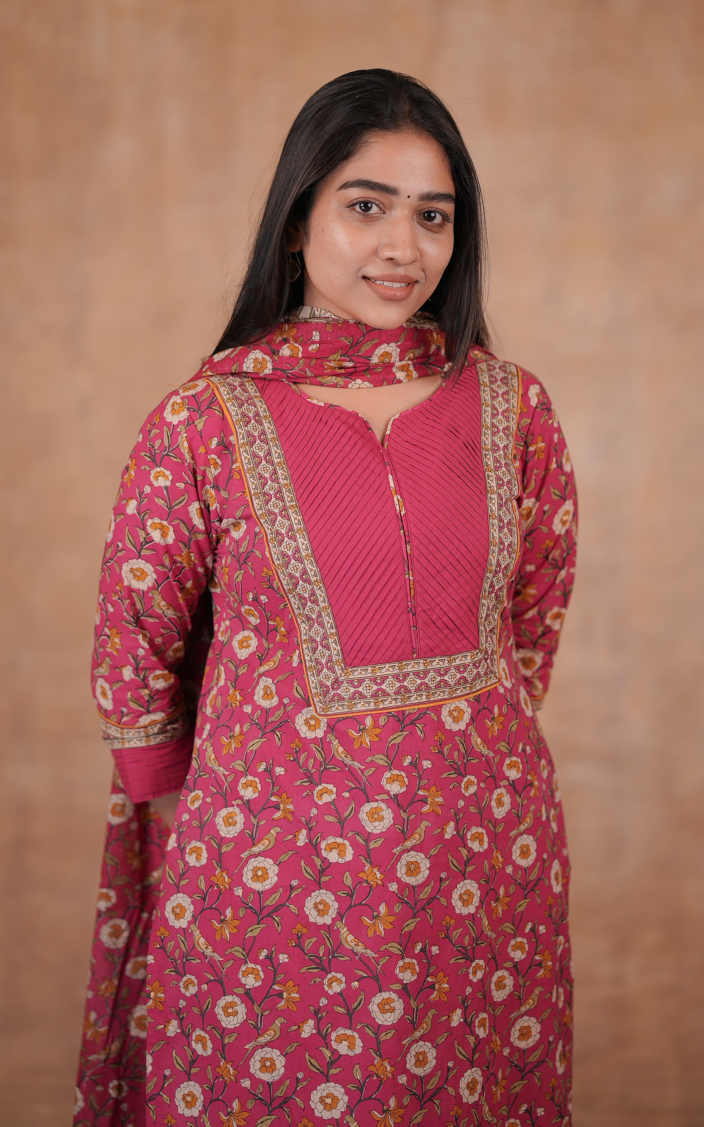 Casual Wear Deep Pink Cotton Kurti Set For Women