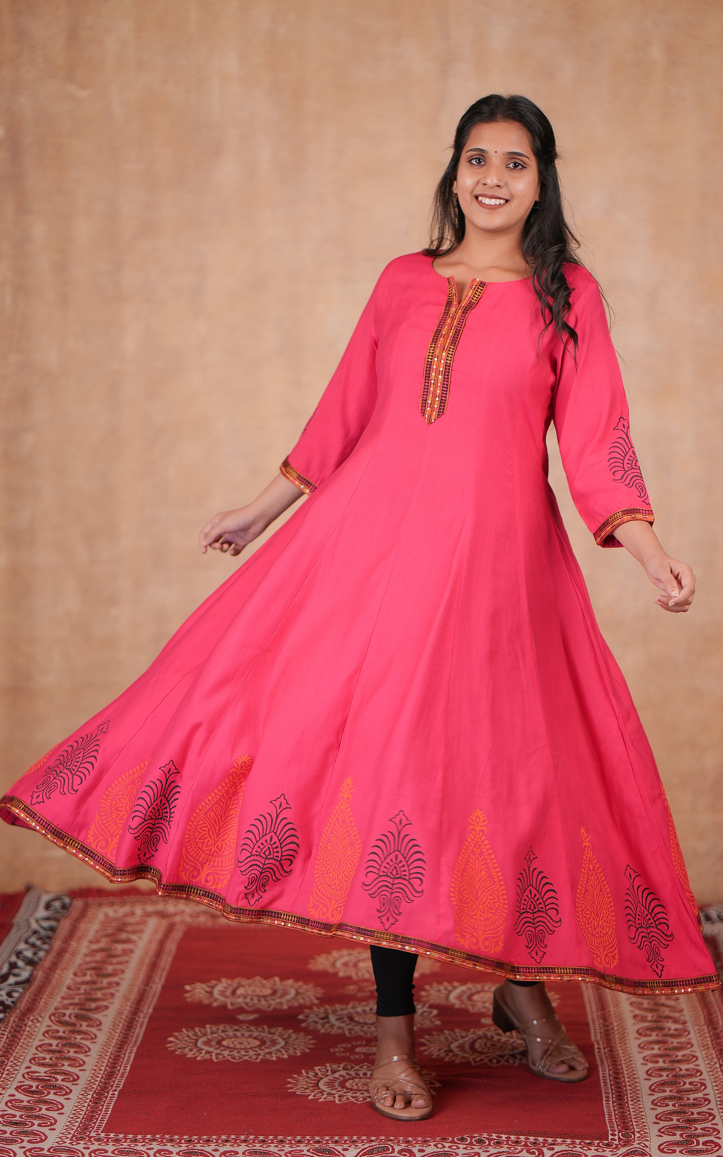 College wear pink rayon long kurti for women