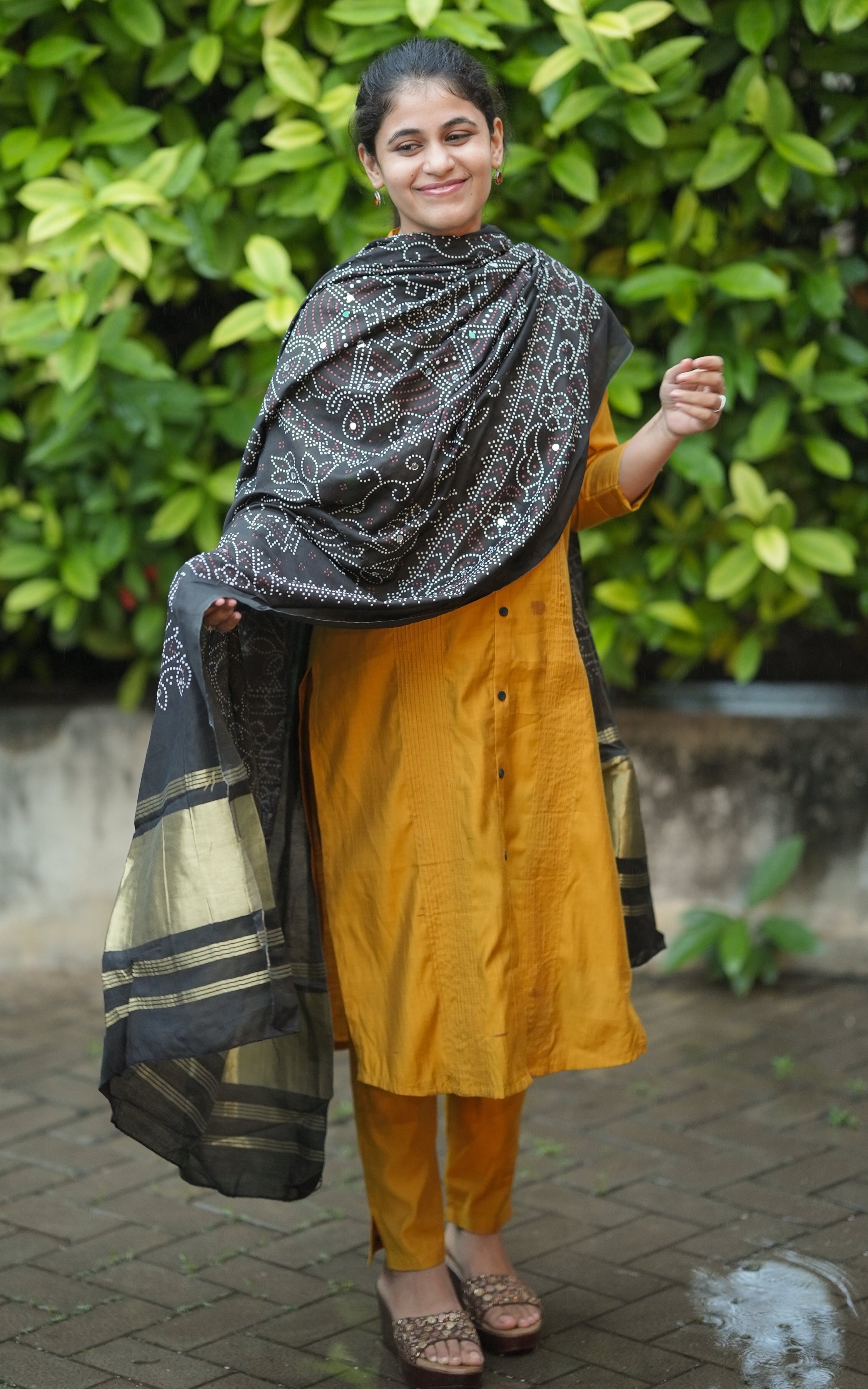 Bandhani Printed Art Silk Dupatta Black MIX N MATCH Instore