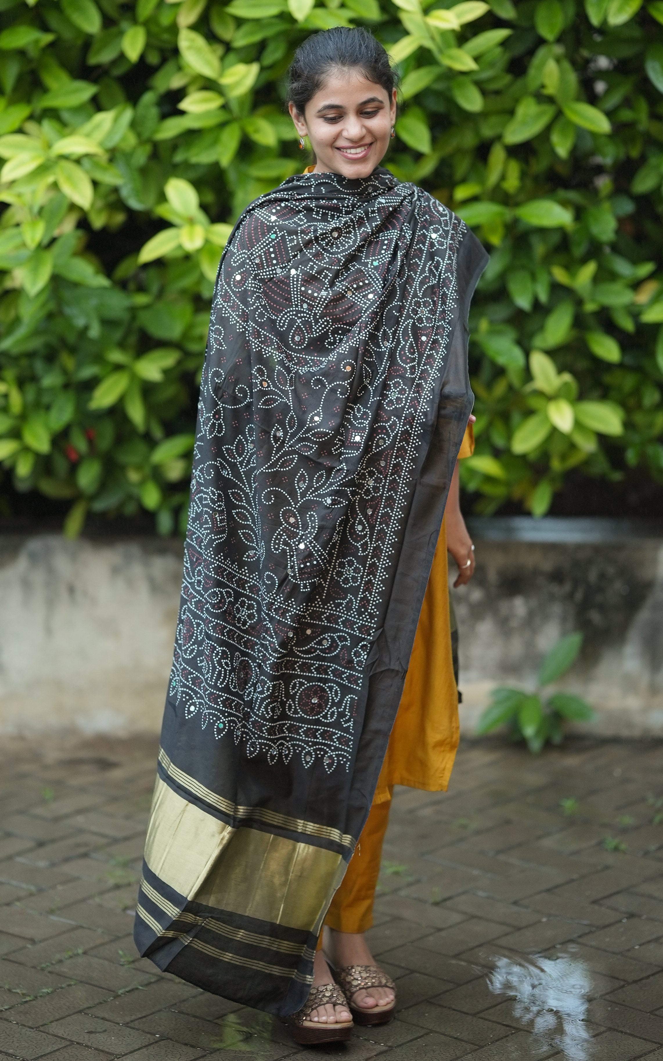 Bandhani Printed Art Silk Dupatta Black MIX N MATCH Instore