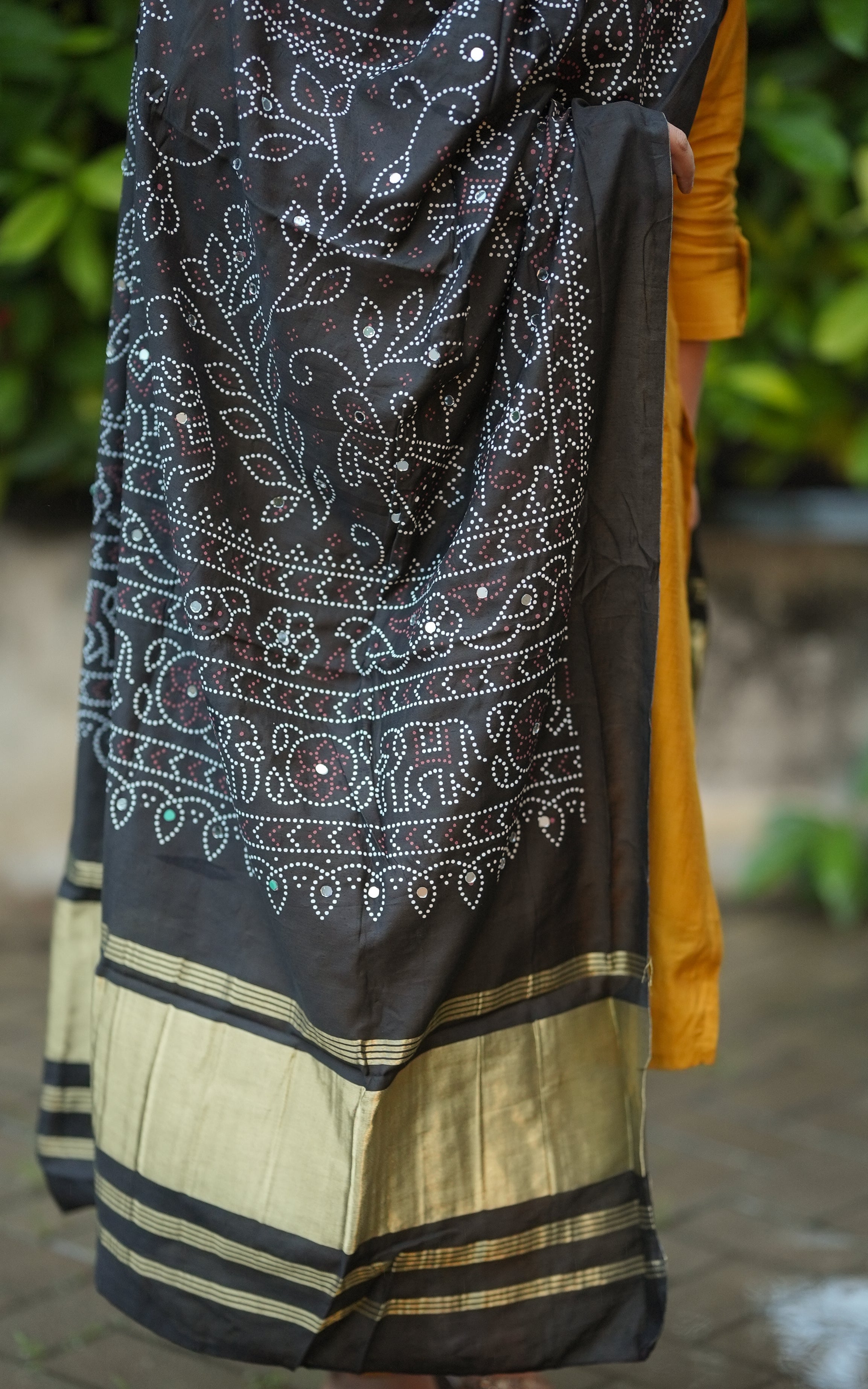 Bandhani Printed Art Silk Dupatta Black MIX N MATCH Instore