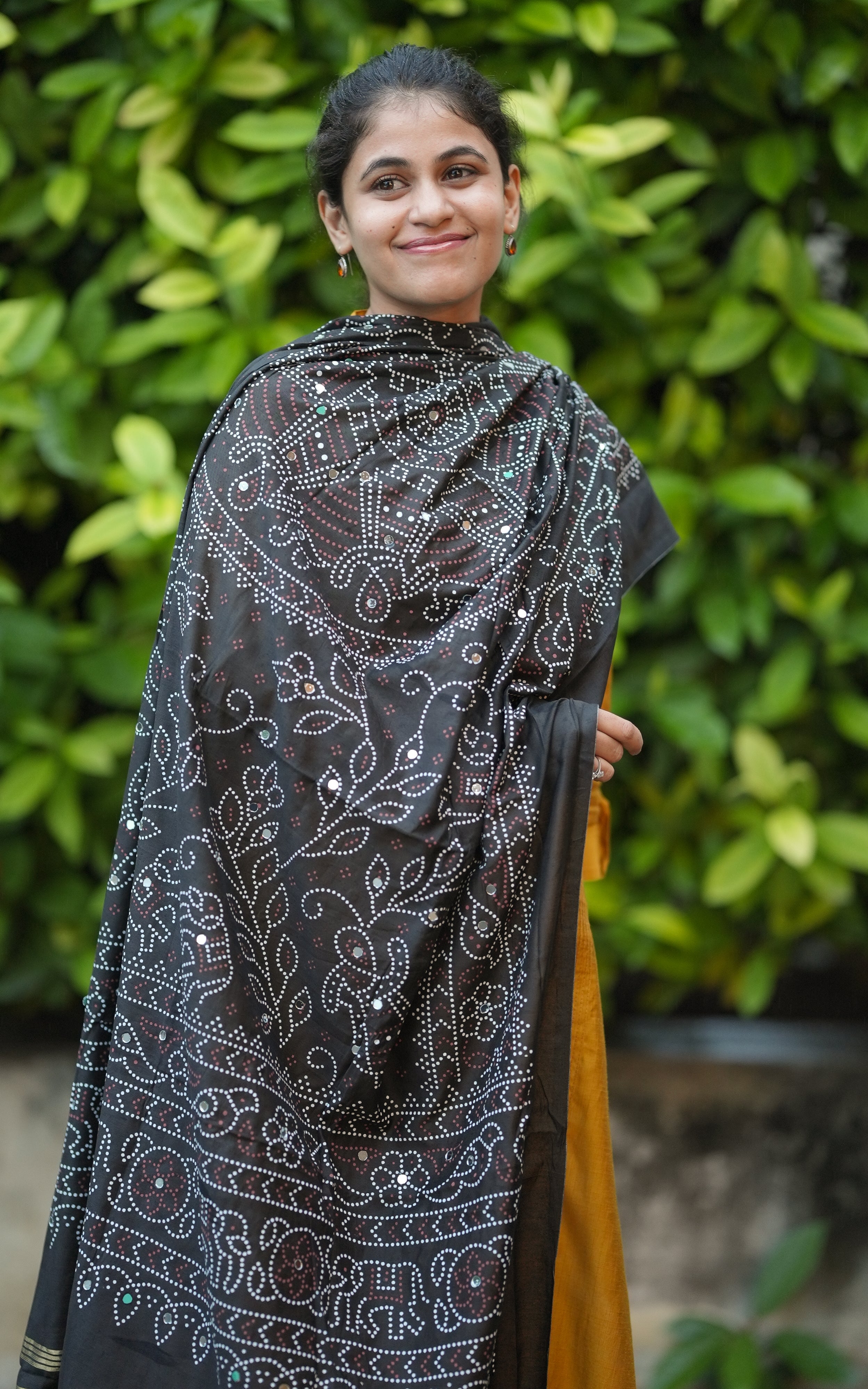 Bandhani Printed Art Silk Dupatta Black MIX N MATCH Instore