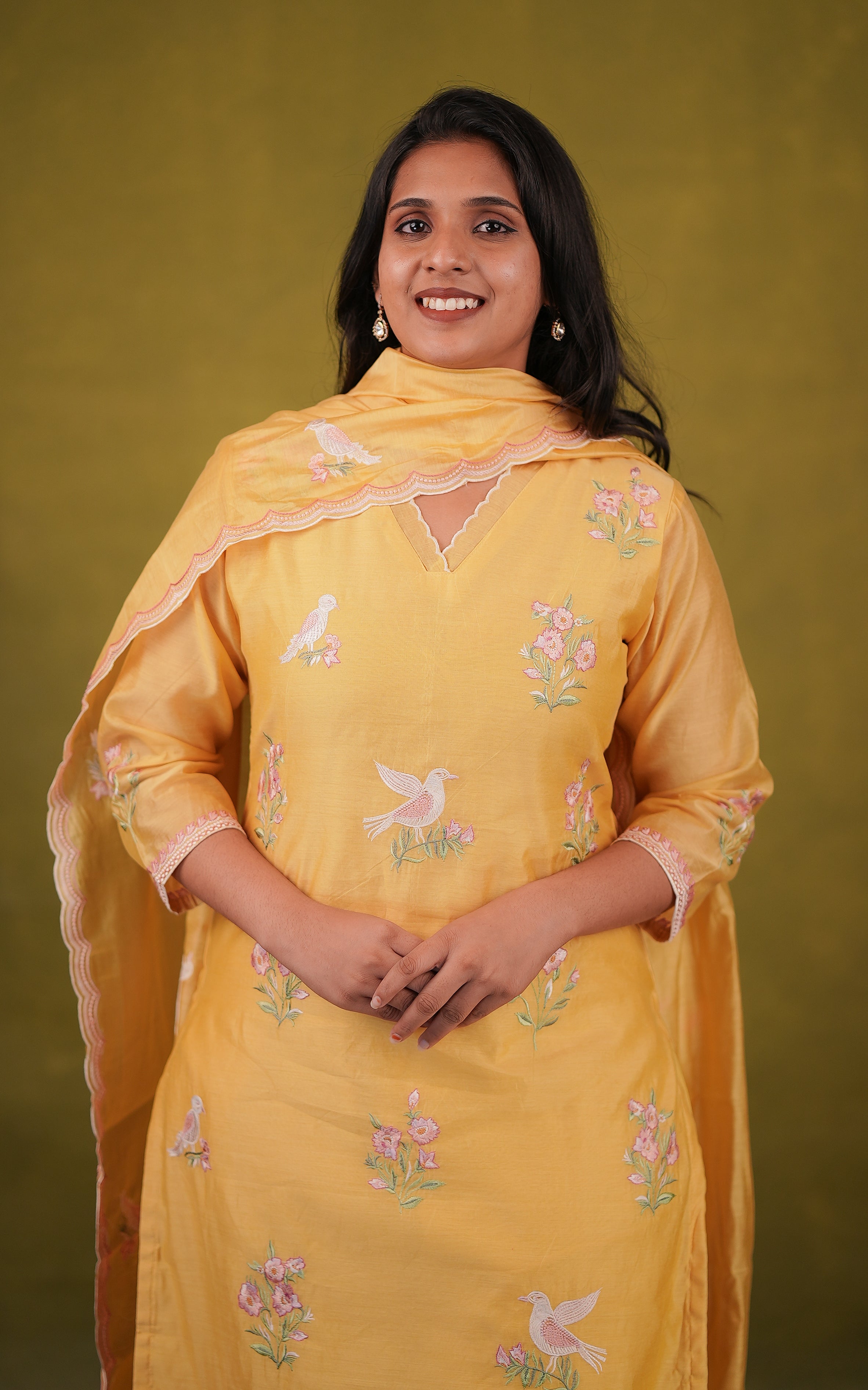 floral embroidery straight cut kurti sets