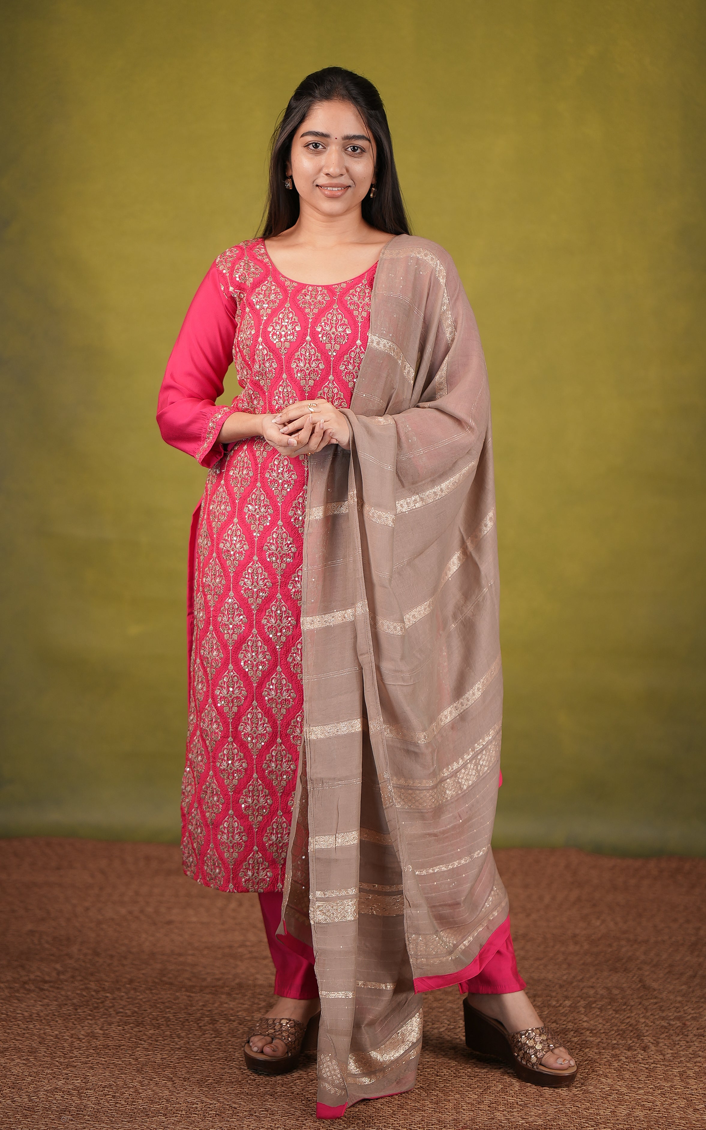 Art silk sequin embroidery kurti with dupatta for women