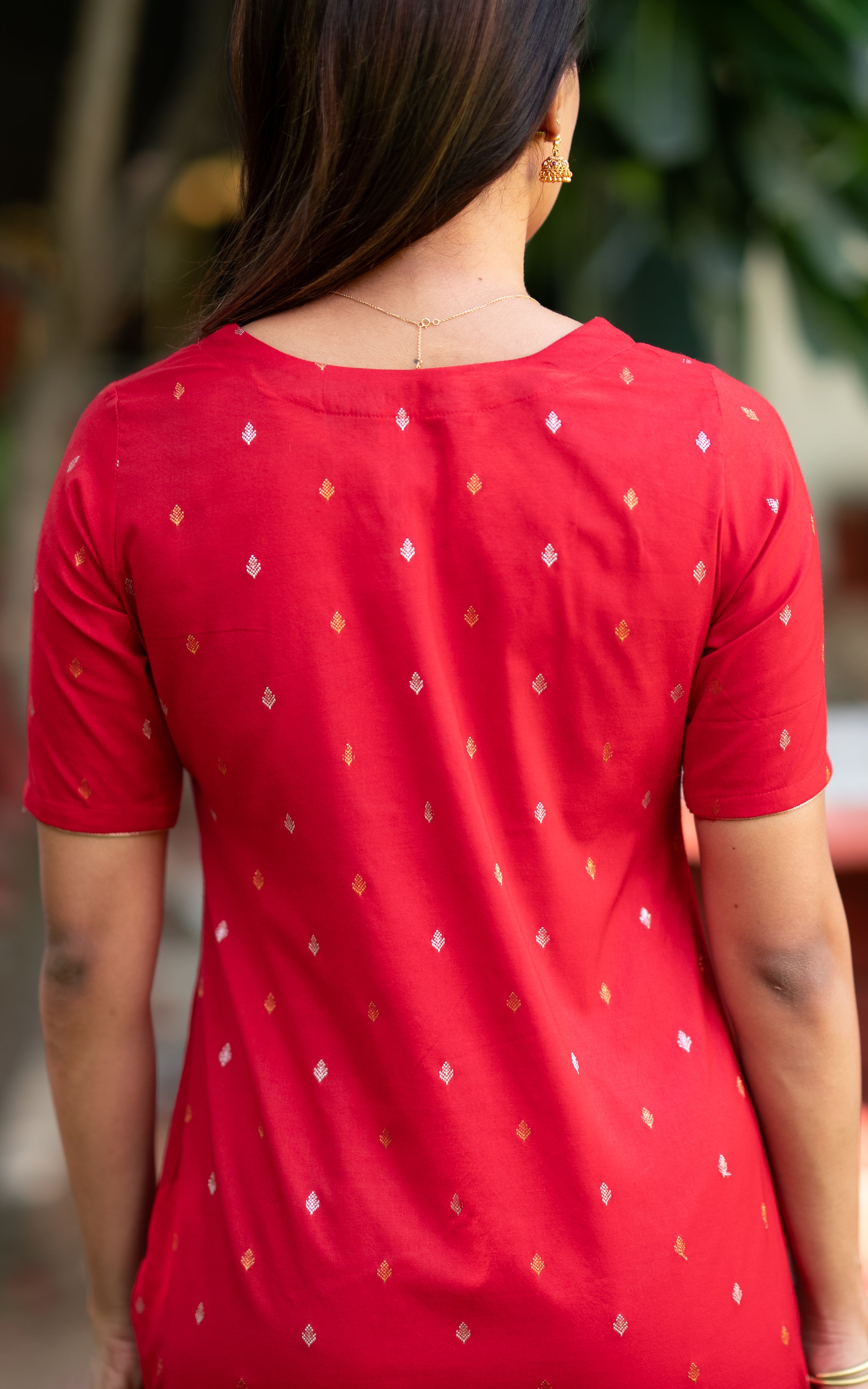Red Silk Cotton Designer Straight Cut Kurti for Women