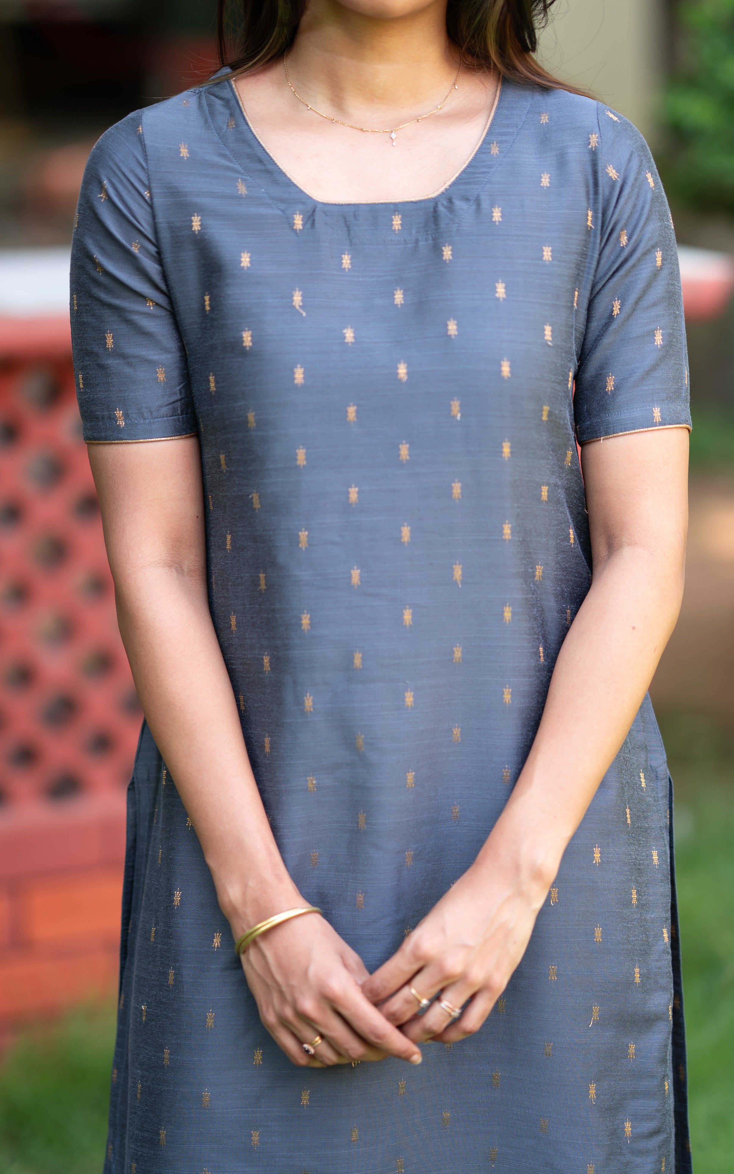 Dark Grey Silk Cotton Office Wear Straight Cut Kurti for Women
