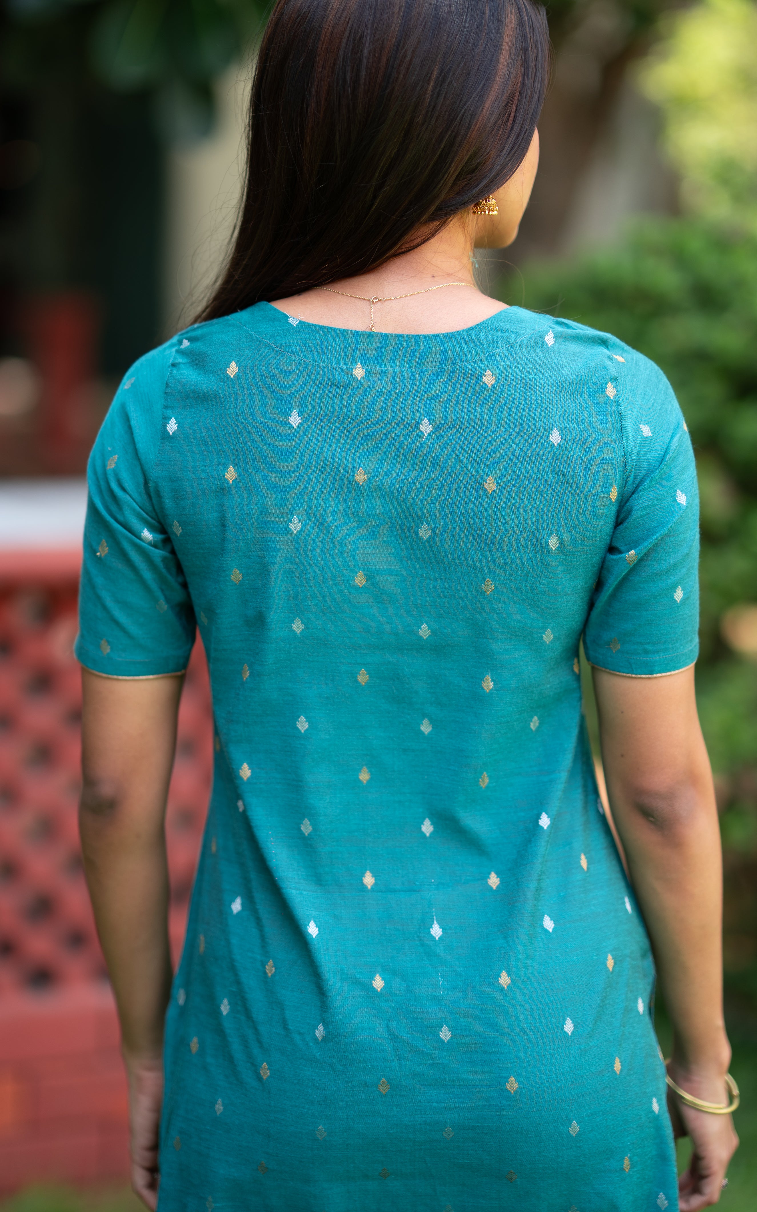 Teal Blue Soft Silk Cotton Straight Cut Kurti with Short Sleeves for Women